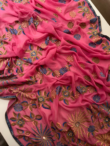 Pink Flora Georgette Saree