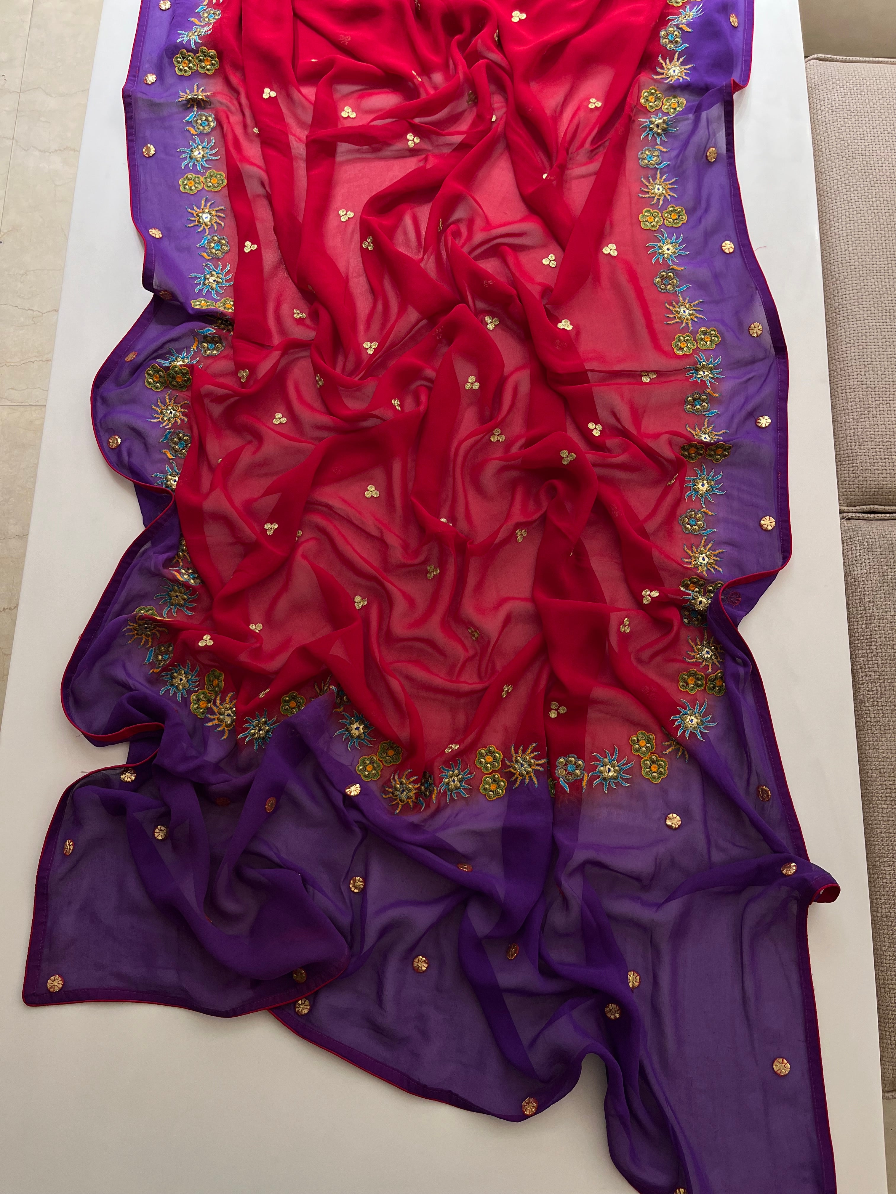 Violet & Red Georgette saree