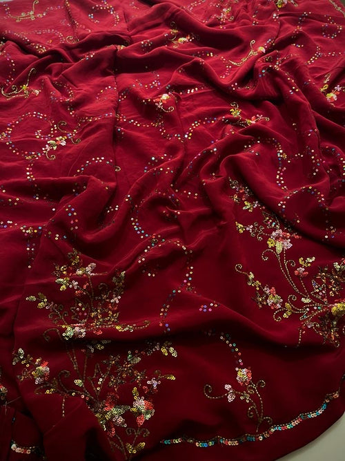 Cherry Red Pure georgette saree