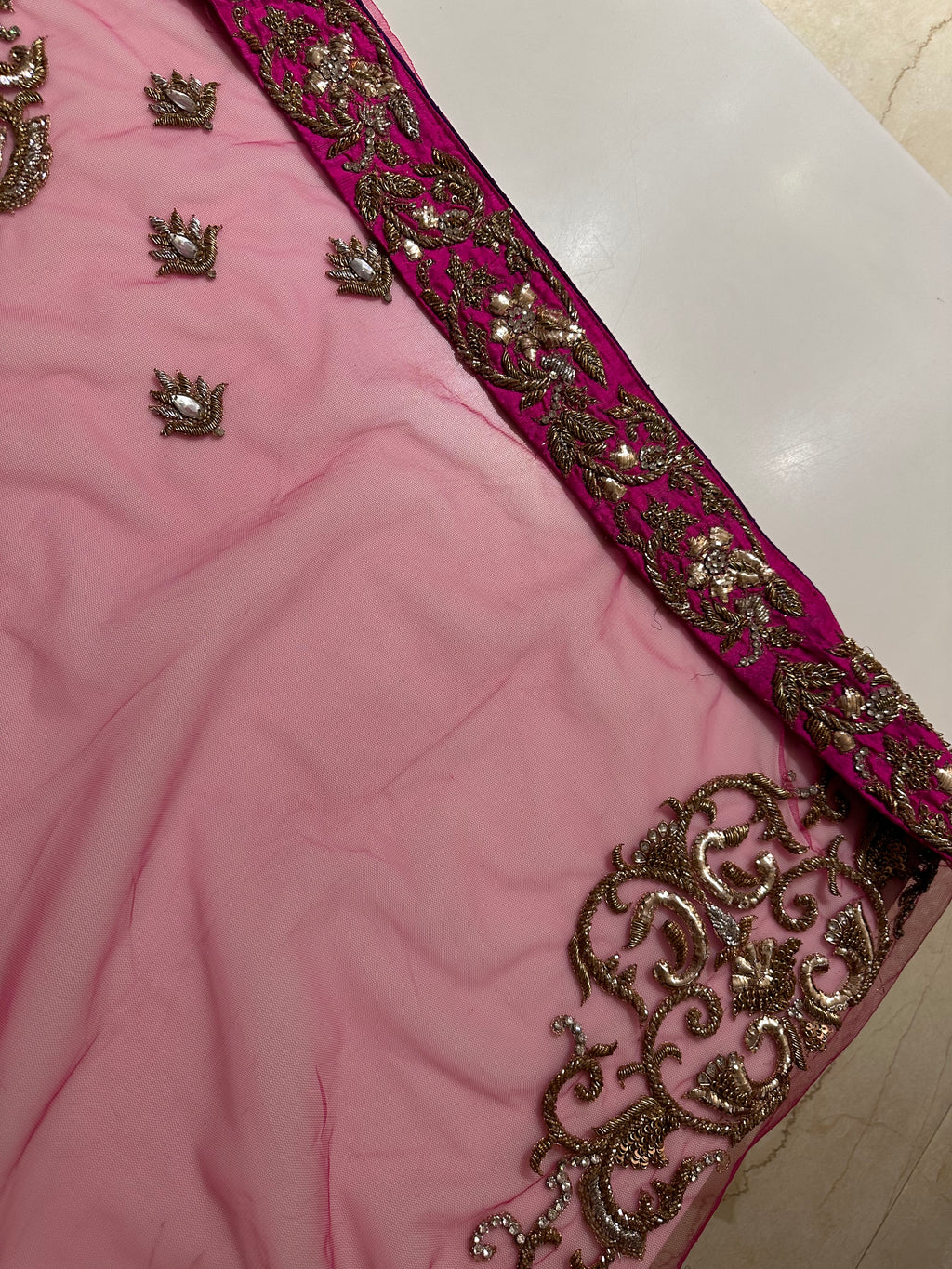 Mango Pure Georgette, heavy Mukesh lehenga