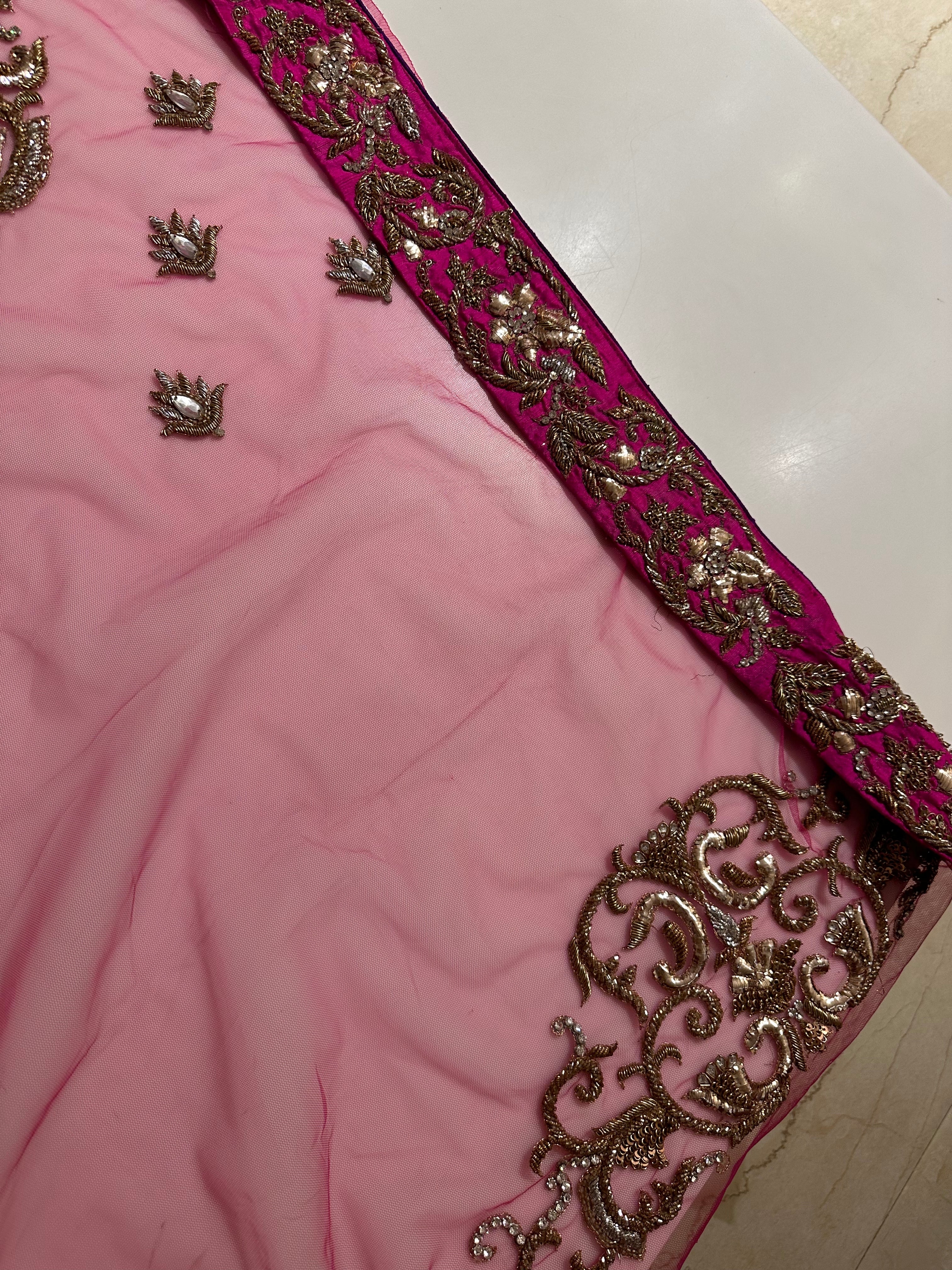 Mango Pure Georgette, heavy Mukesh lehenga