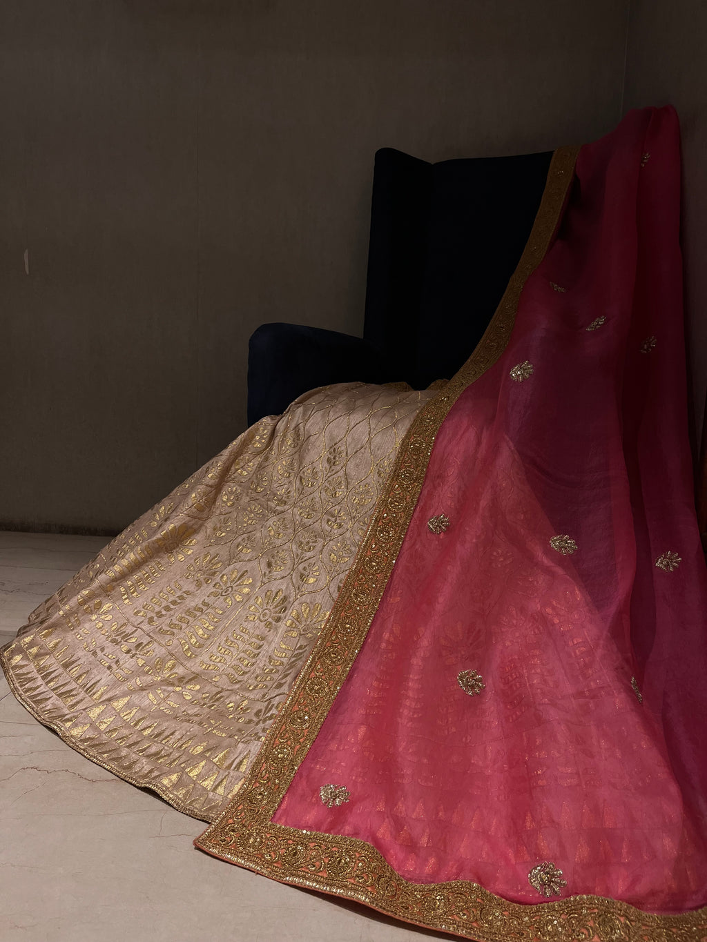 Golden &Pink light lehenga set