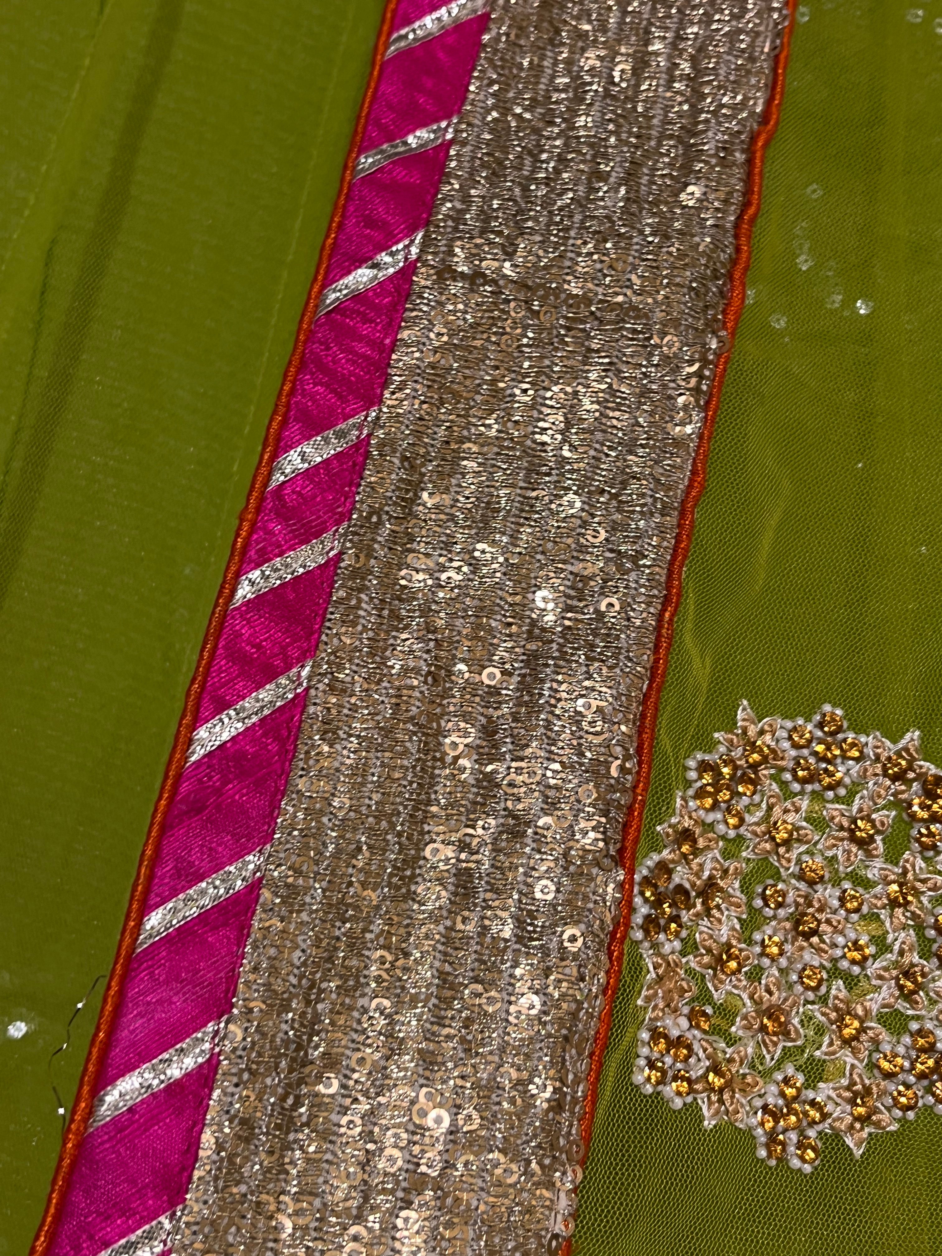 Parrot green sequins lehenga set