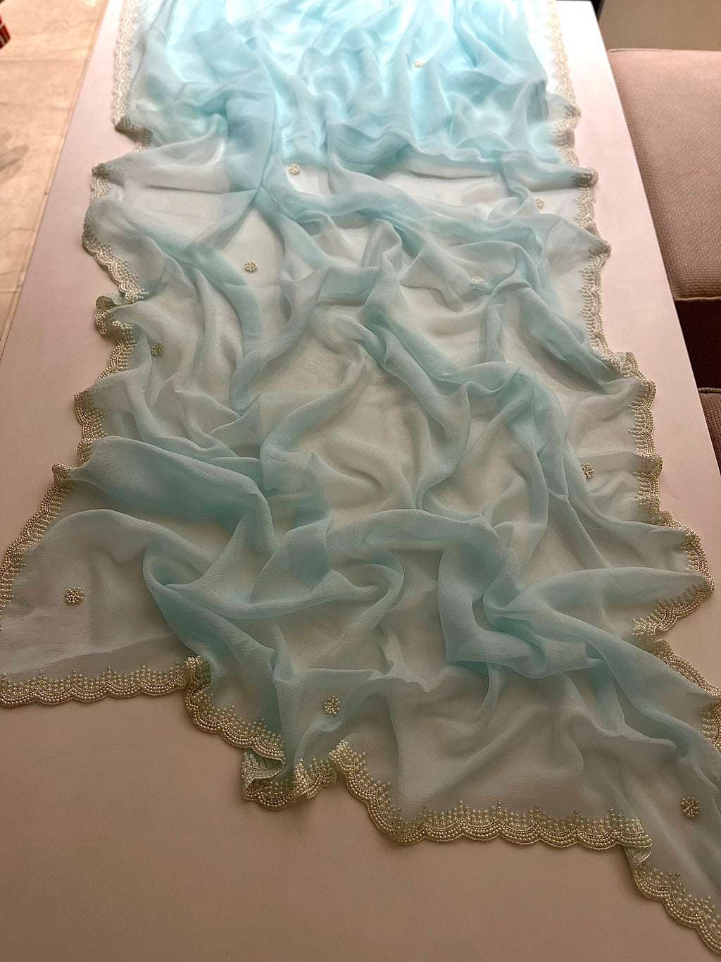 Pretty Pearls Aqua Saree