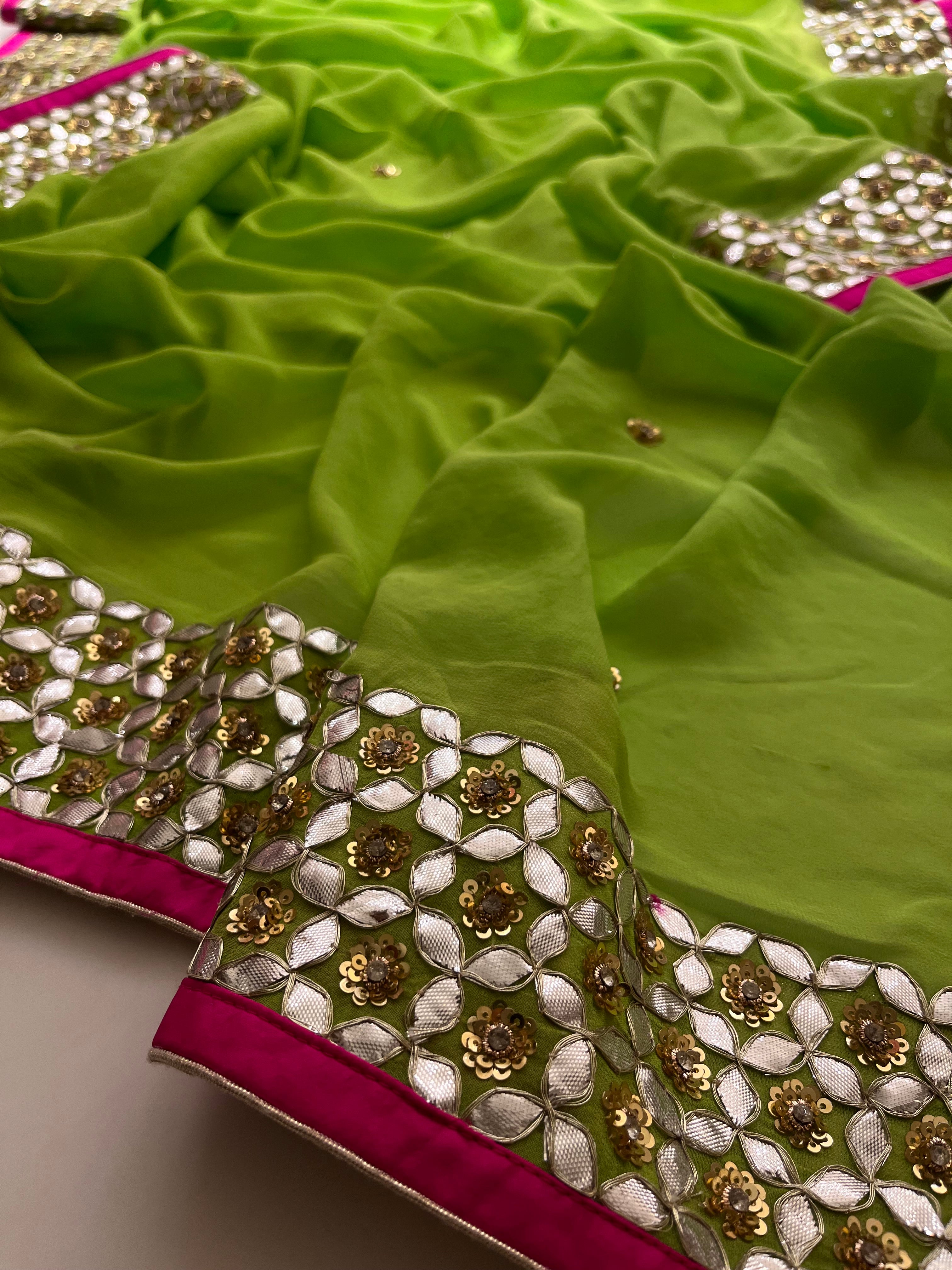 parrot green traditional gotta saree