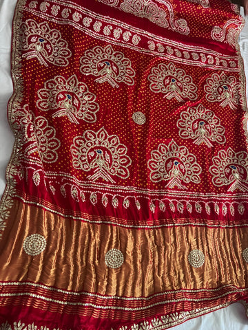Paheli Bandhej Pure Gajji silk saree