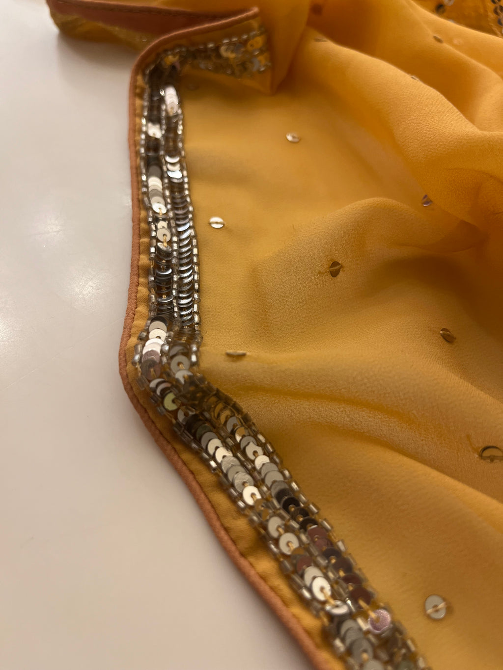 yellow flower georgette saree