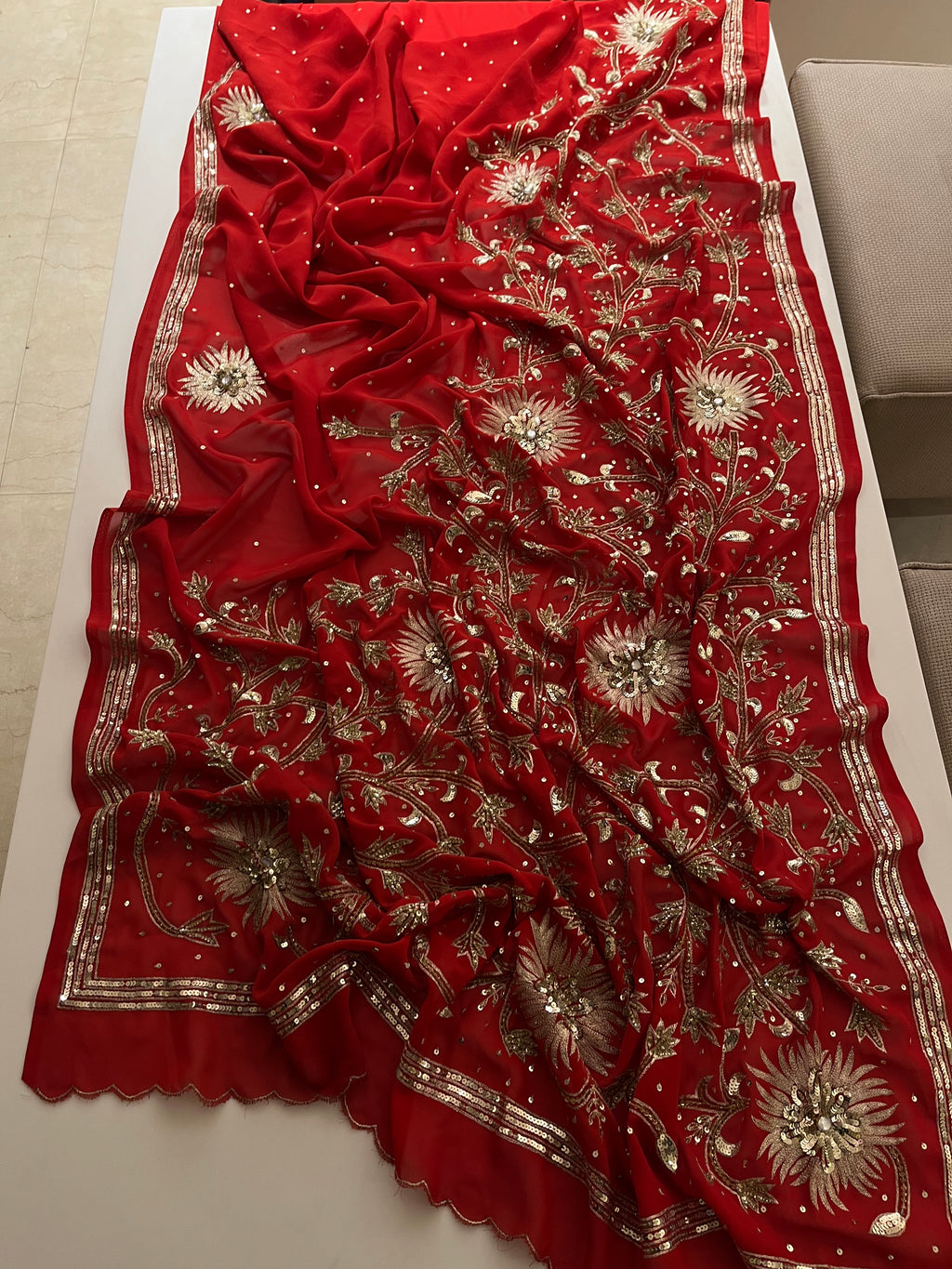 Deep Red sequins Saree