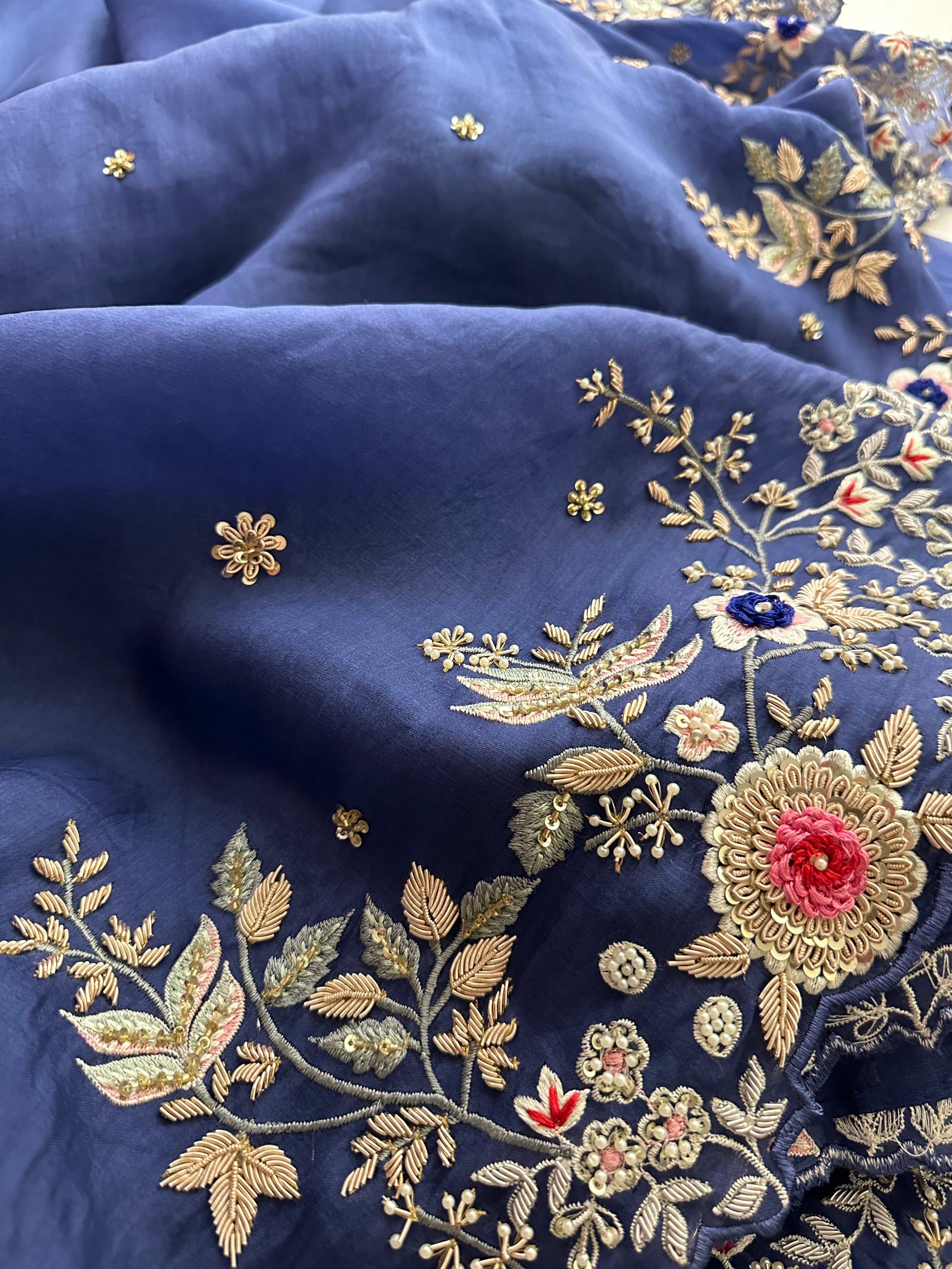 Ocean Blue Resham saree