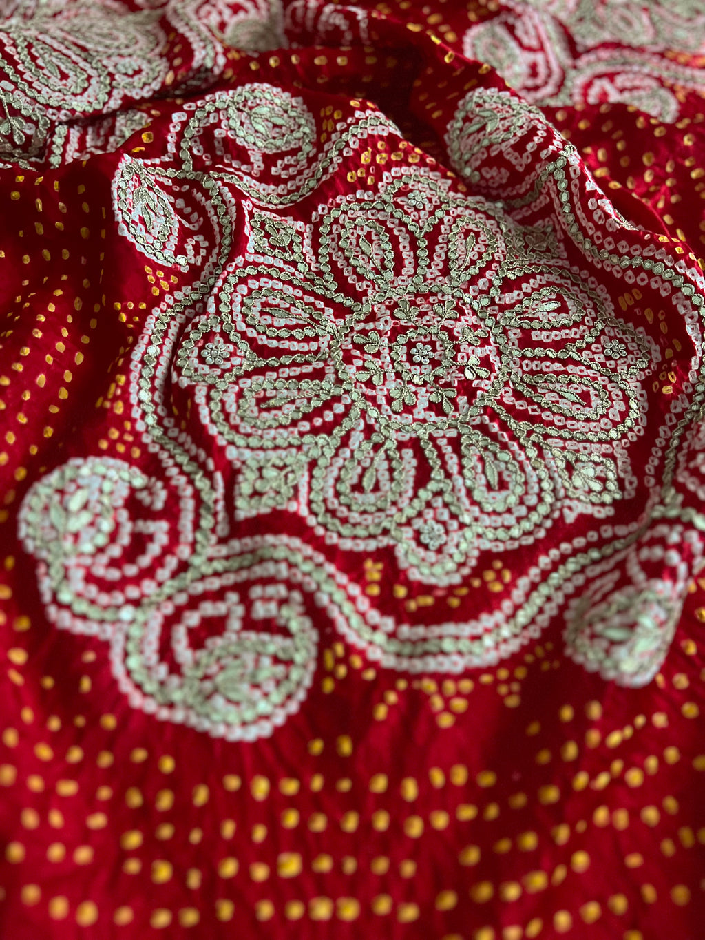 Paheli Bandhej Pure Gajji silk saree