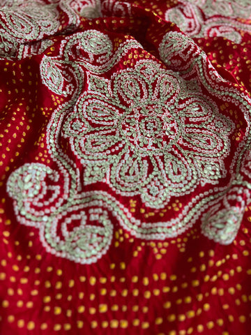 Paheli Bandhej Pure Gajji silk saree