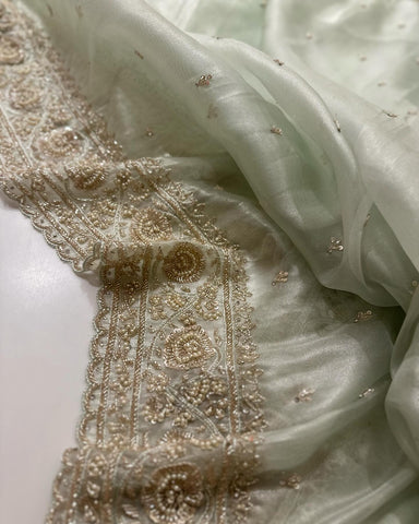 Gazal Pistachio Tissue Organza saree