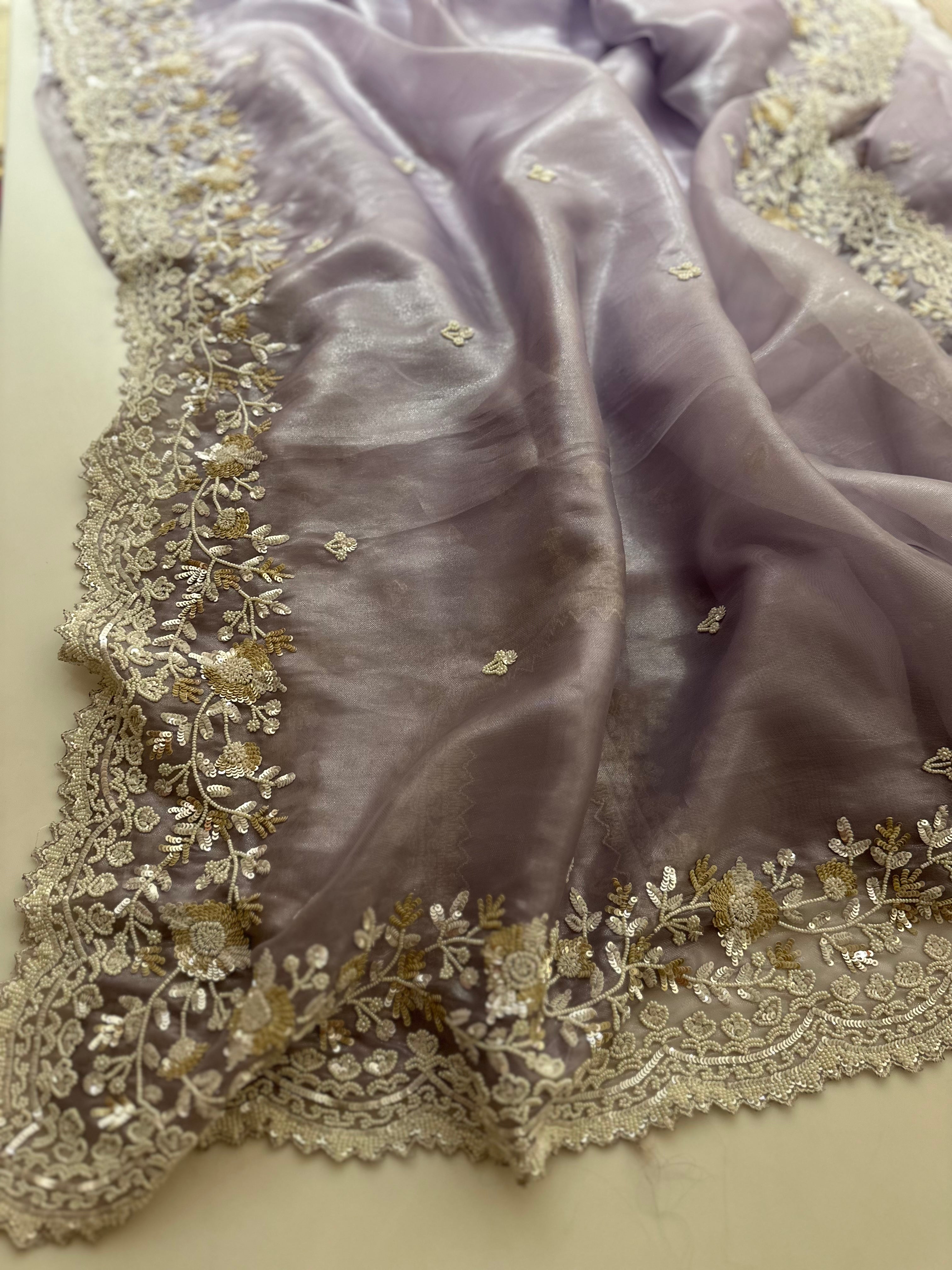 Mauve Tissue Handwork saree