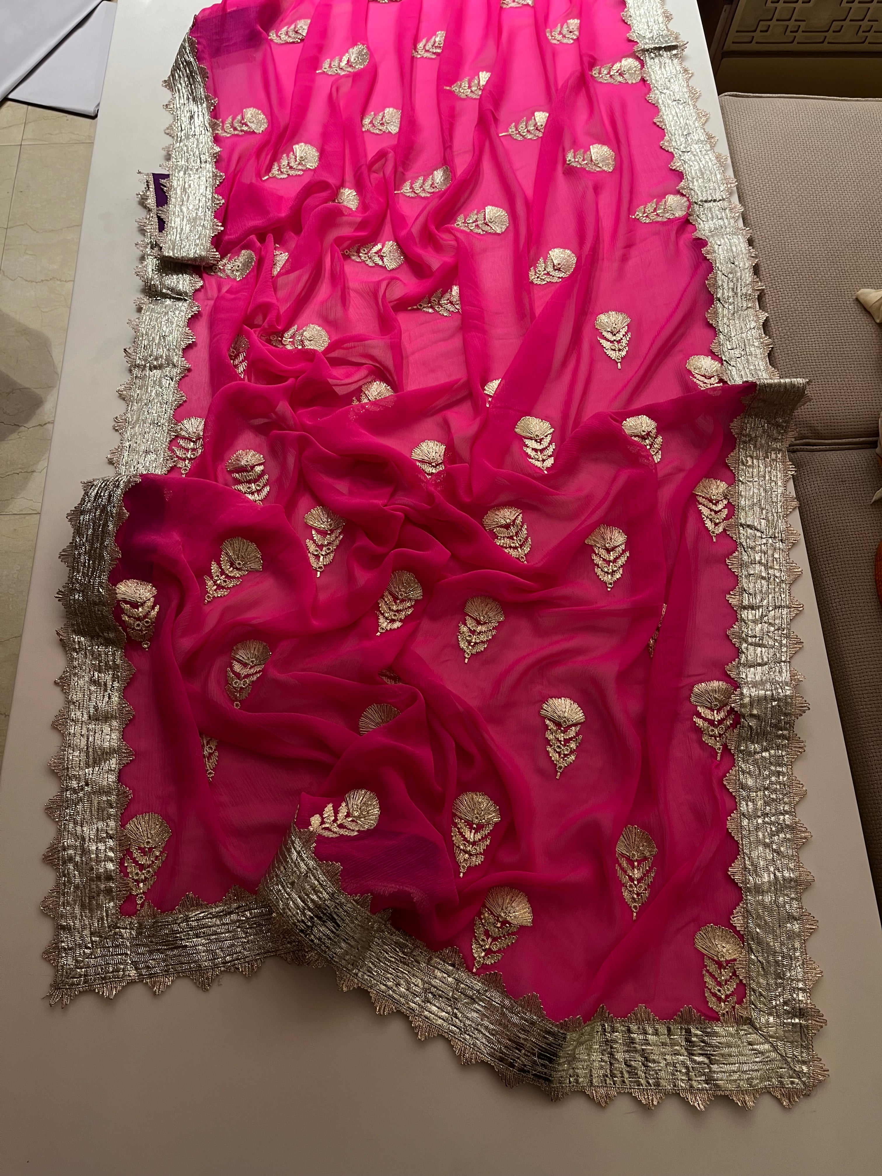 Hot Pink Georgette Saree
