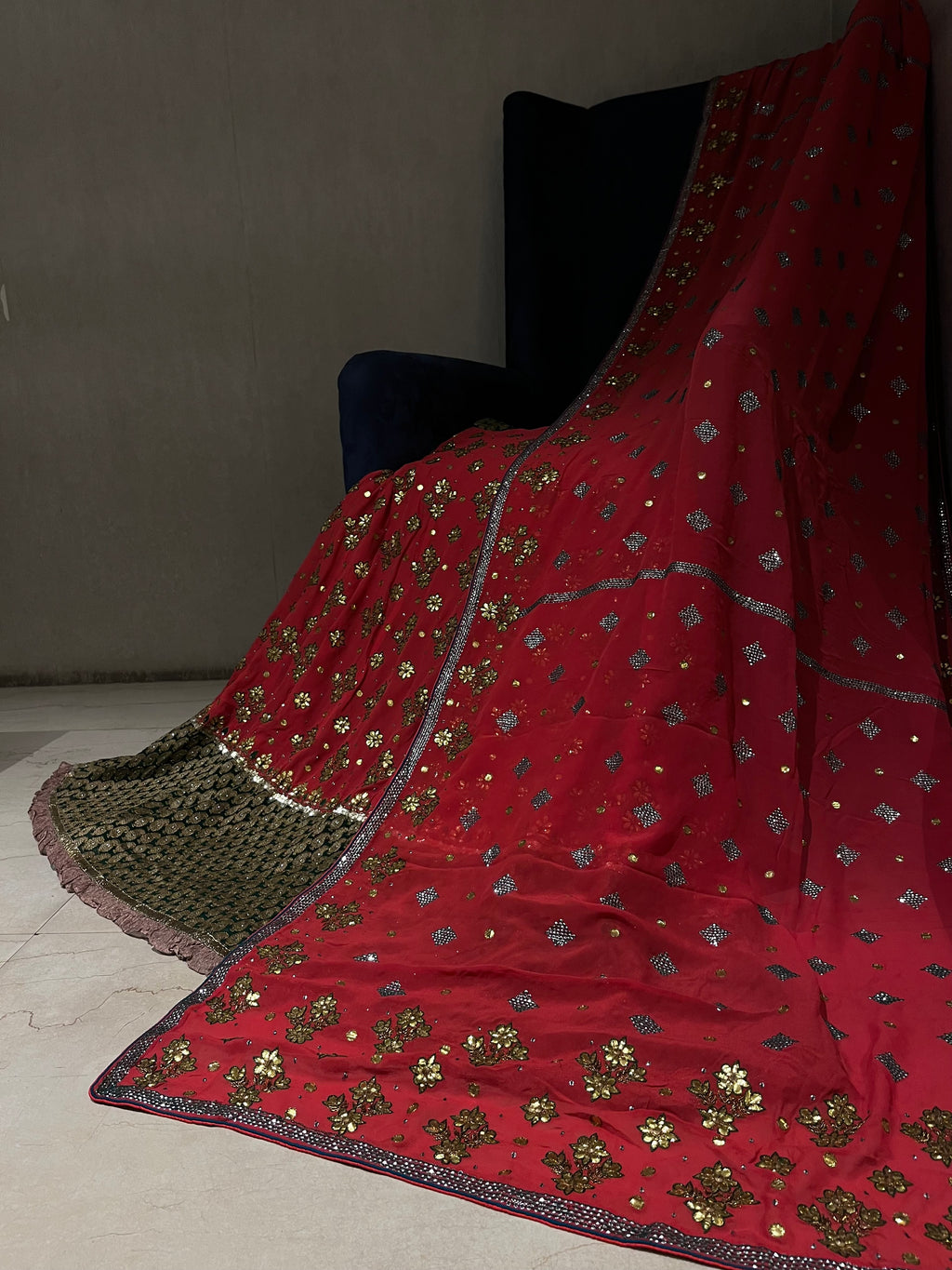 Georgette and Brocade Lehenga Set