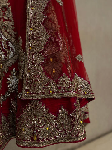 Bridal Red Zardozi lehenga set