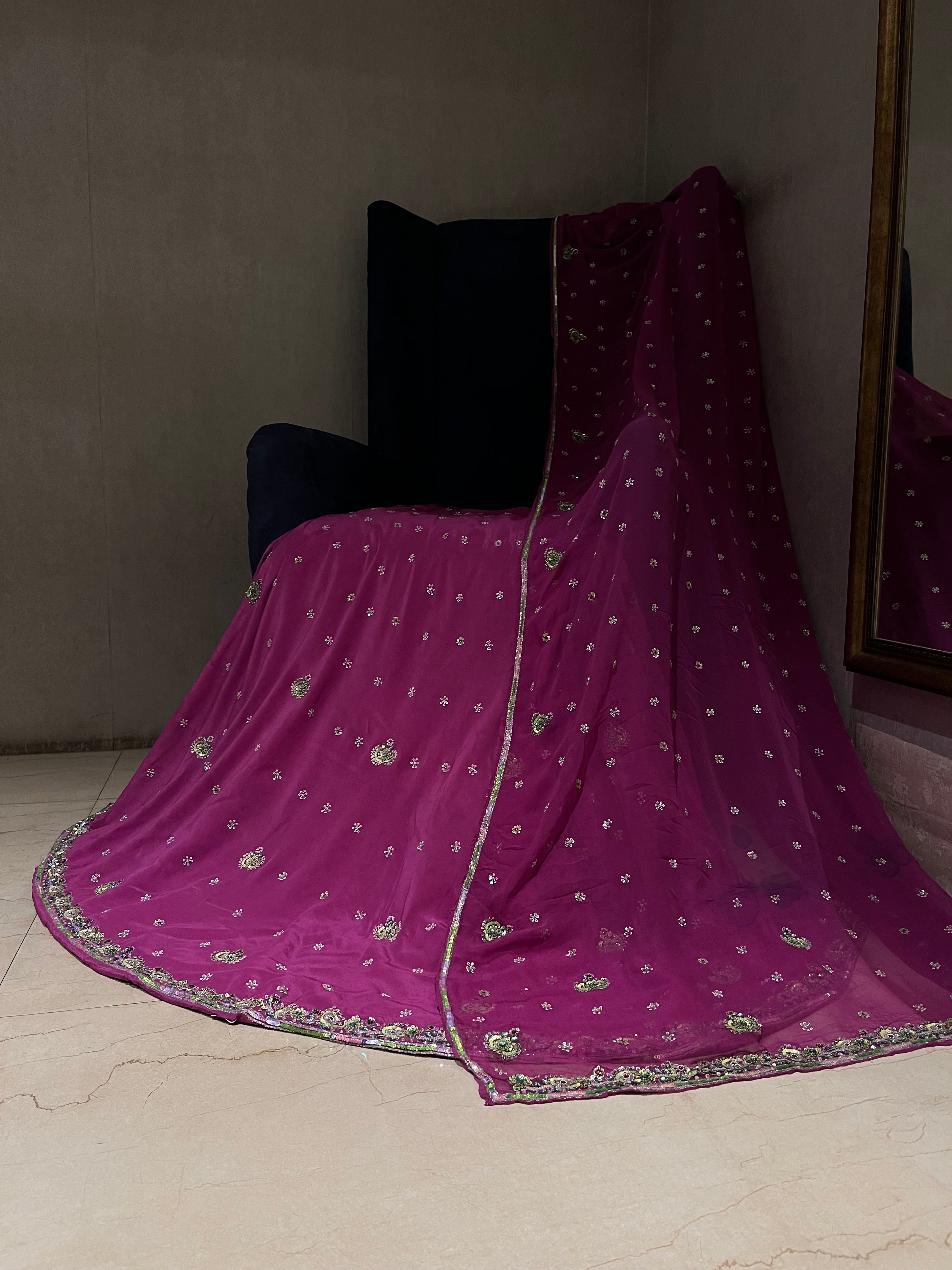 Magenta Unstitched Lehenga Set