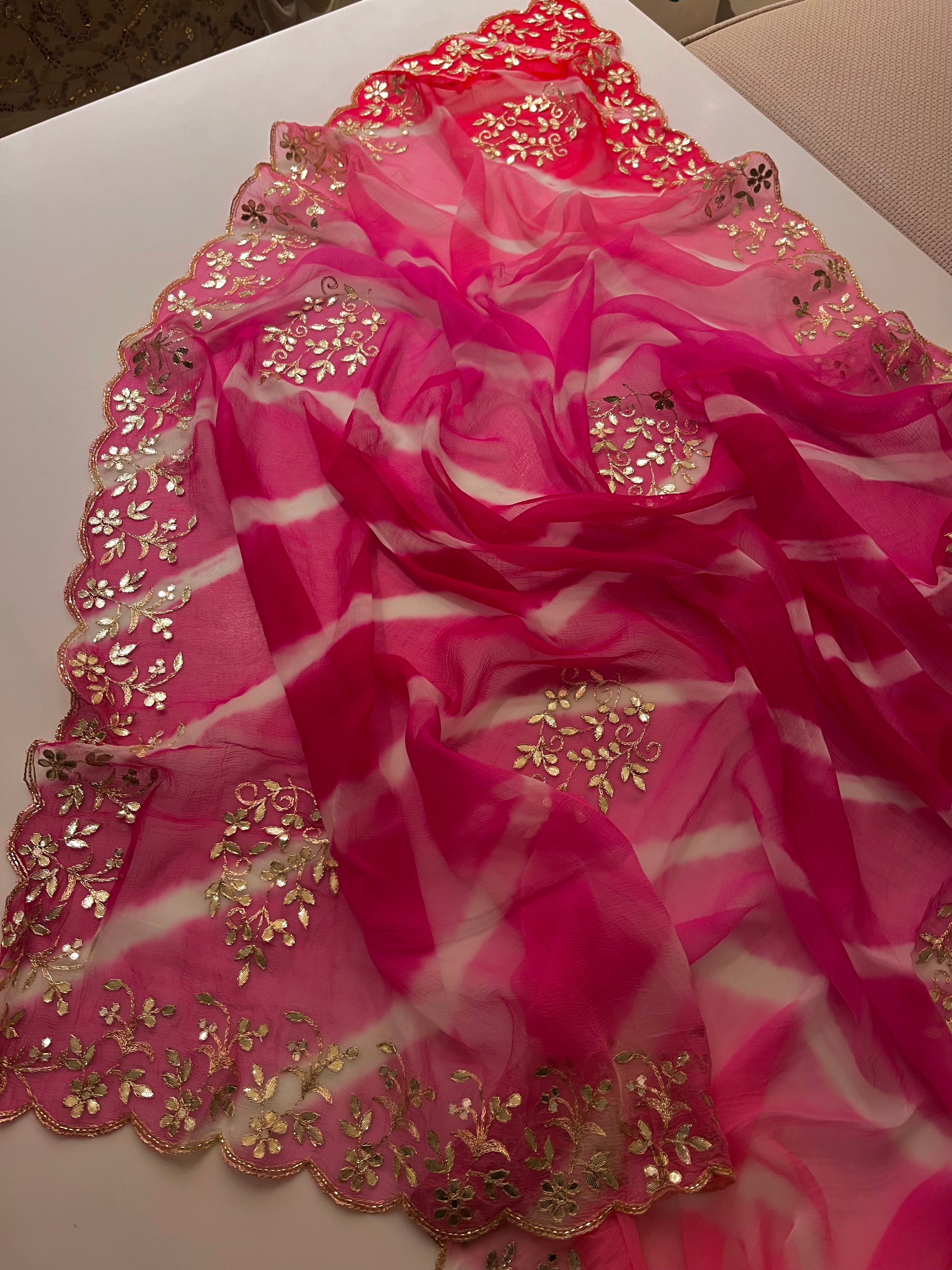 Pink Leheriya Gotta patti saree
