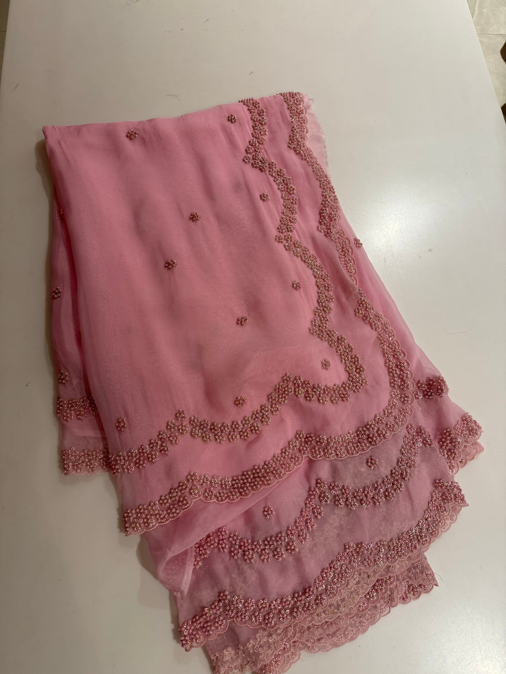 Lotus Pearl Pink Organza Saree