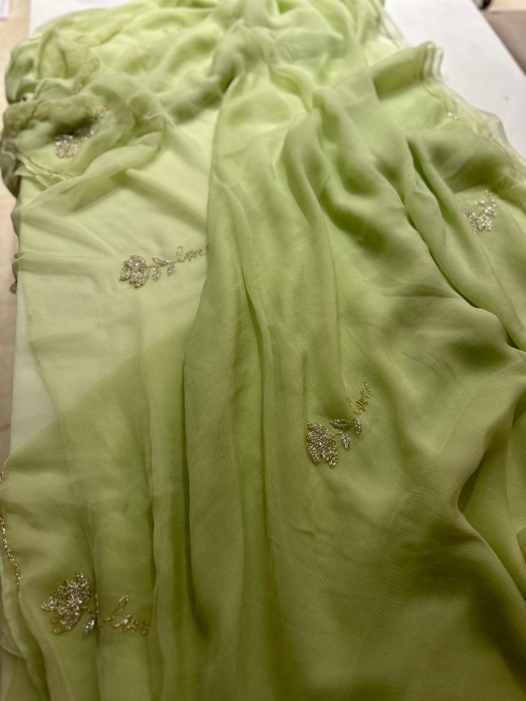 Pista chiffon rose saree