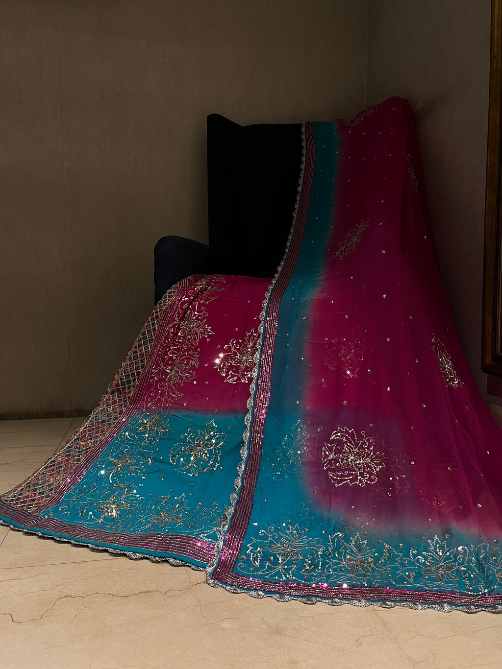 Firozi & Magenta Lehenga Set