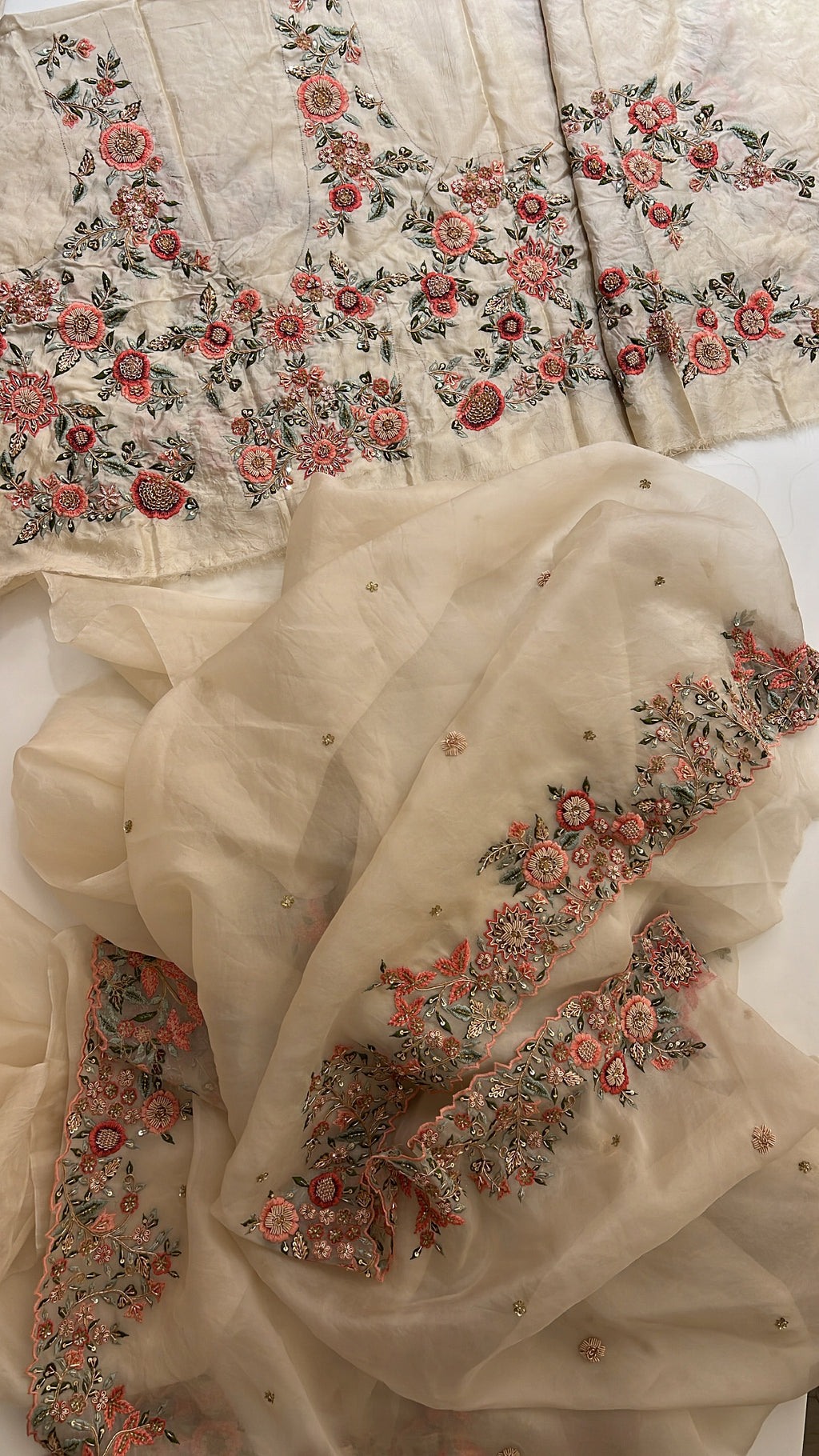 Ivory handwork exclusive Organza saree