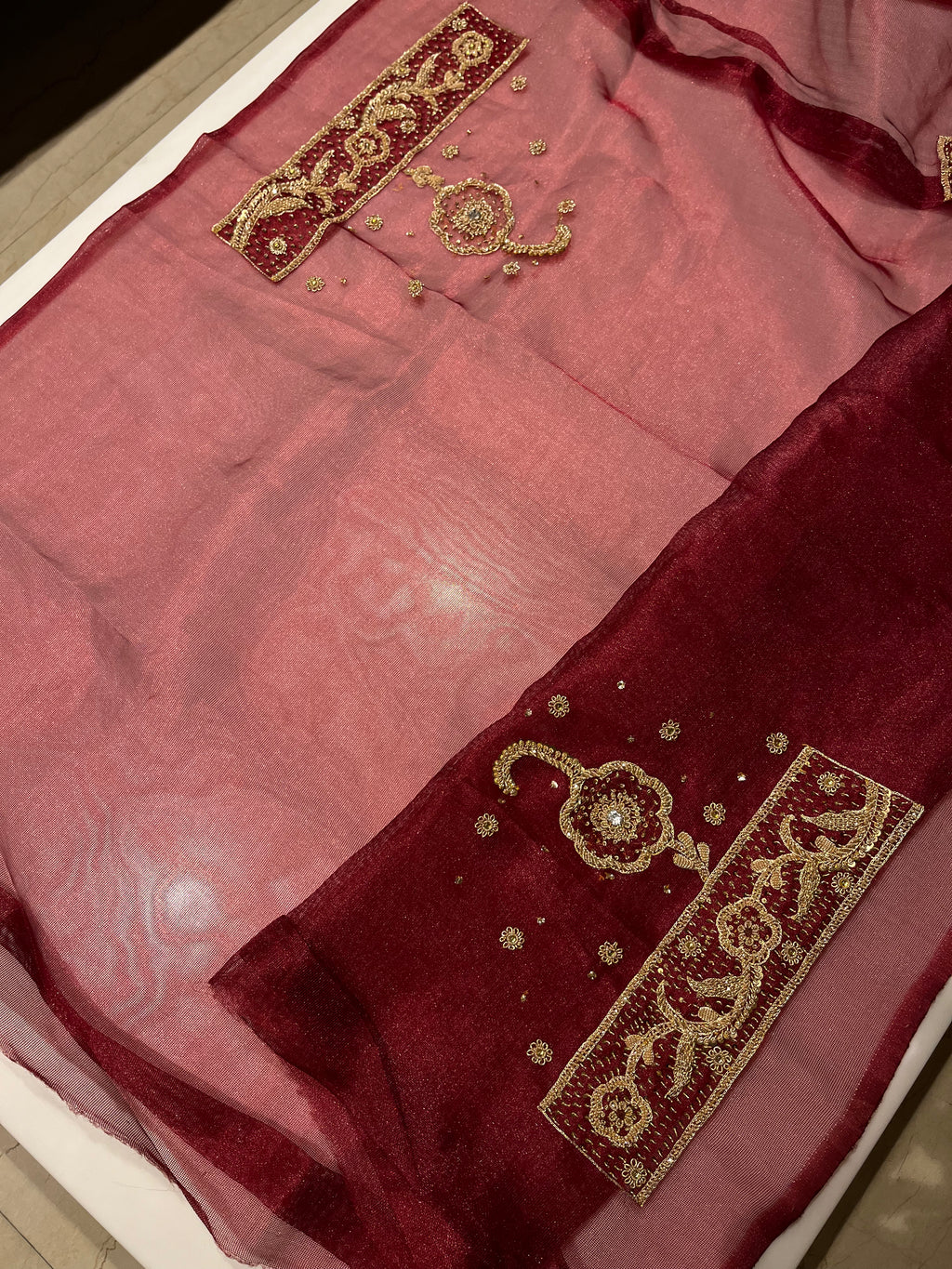 Unstitched Tissue Net Lehenga