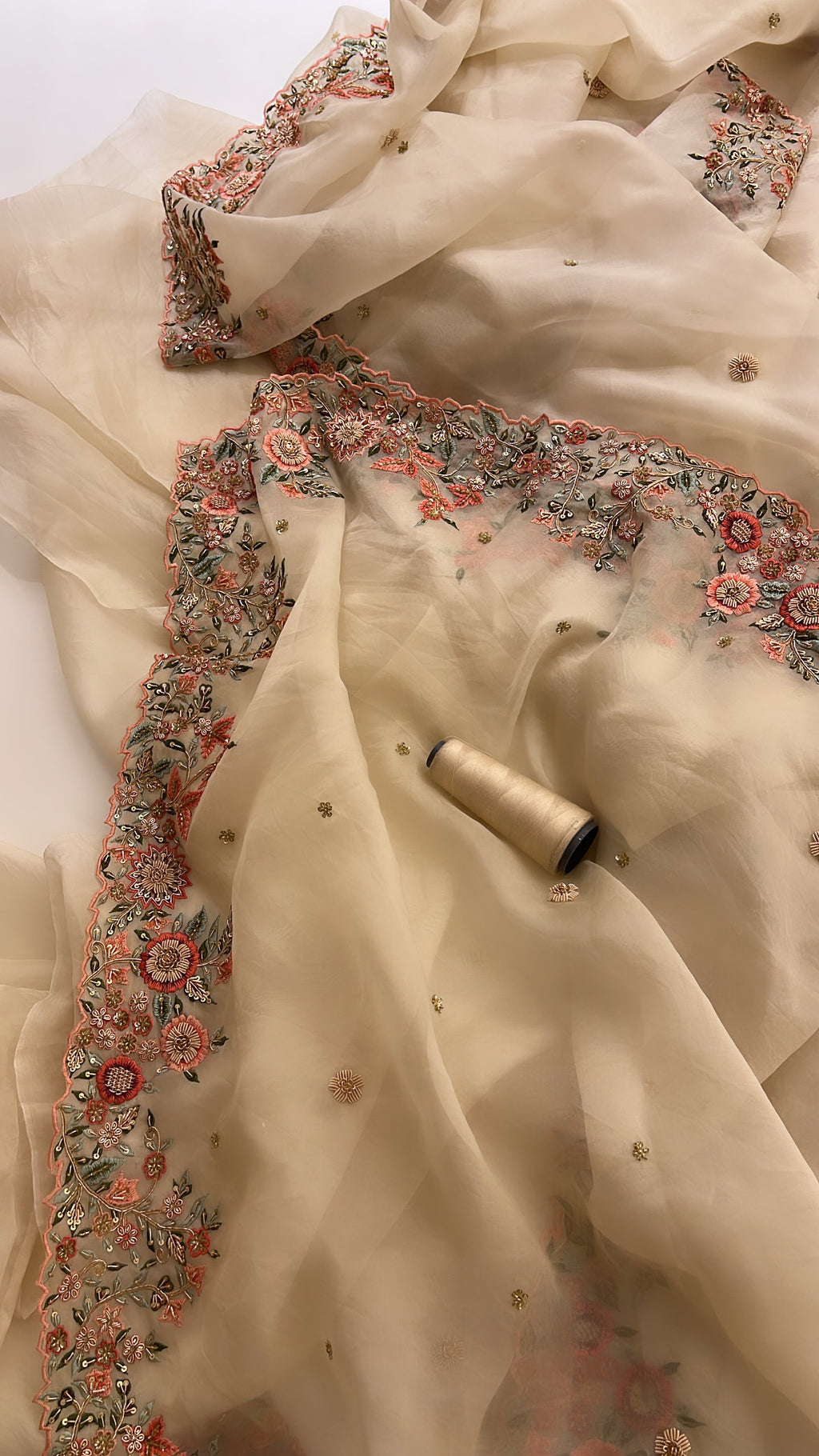 Ivory handwork exclusive Organza saree