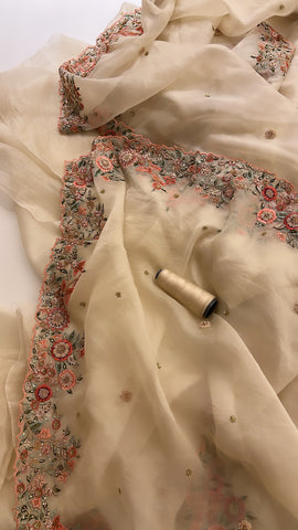 Ivory Handwork Organza saree