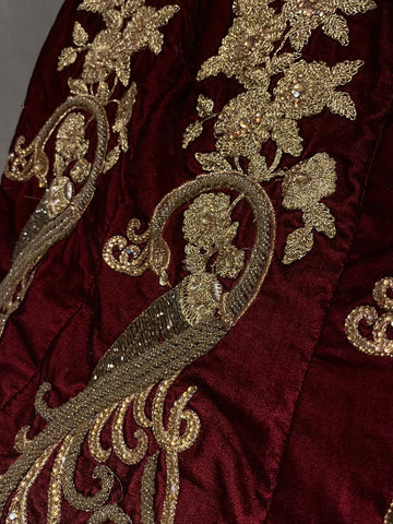 Bridal Mahroon And Golden Lehenga Set