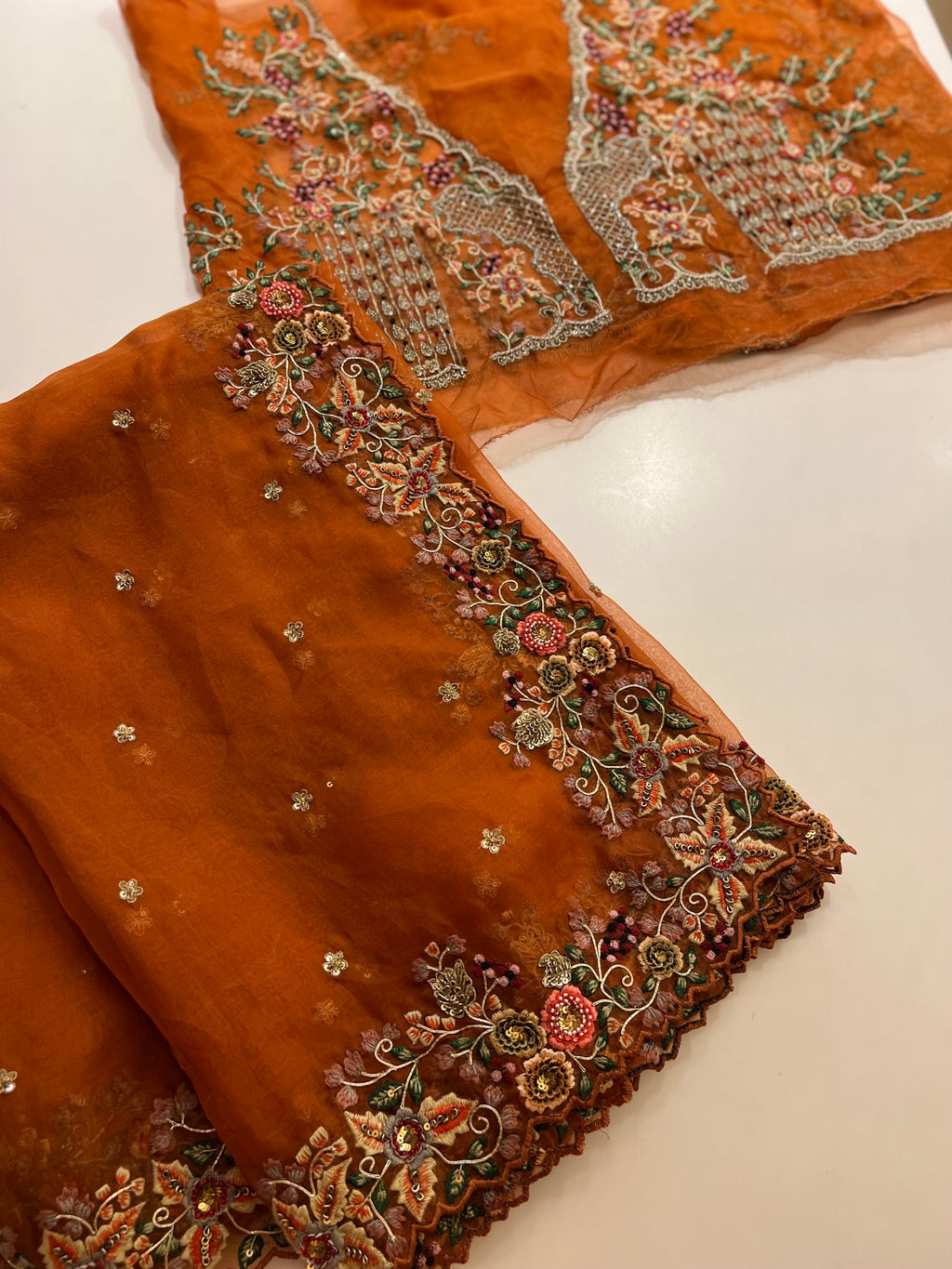 Rust Organza Saree