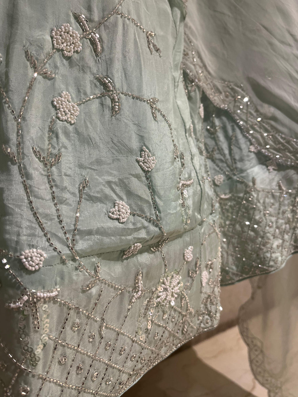 Pearl and powder blue lehenga set