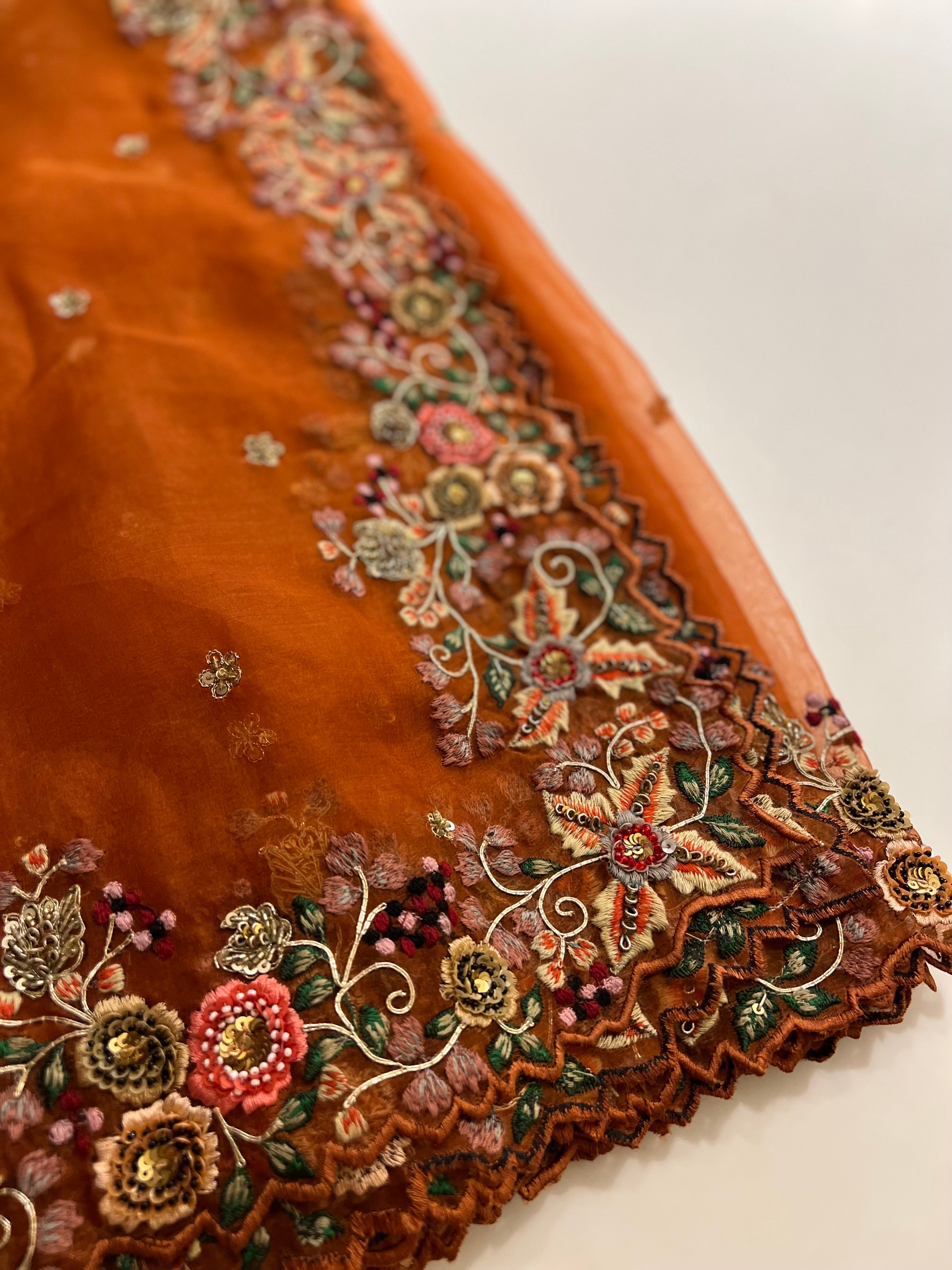 Rust Organza Saree