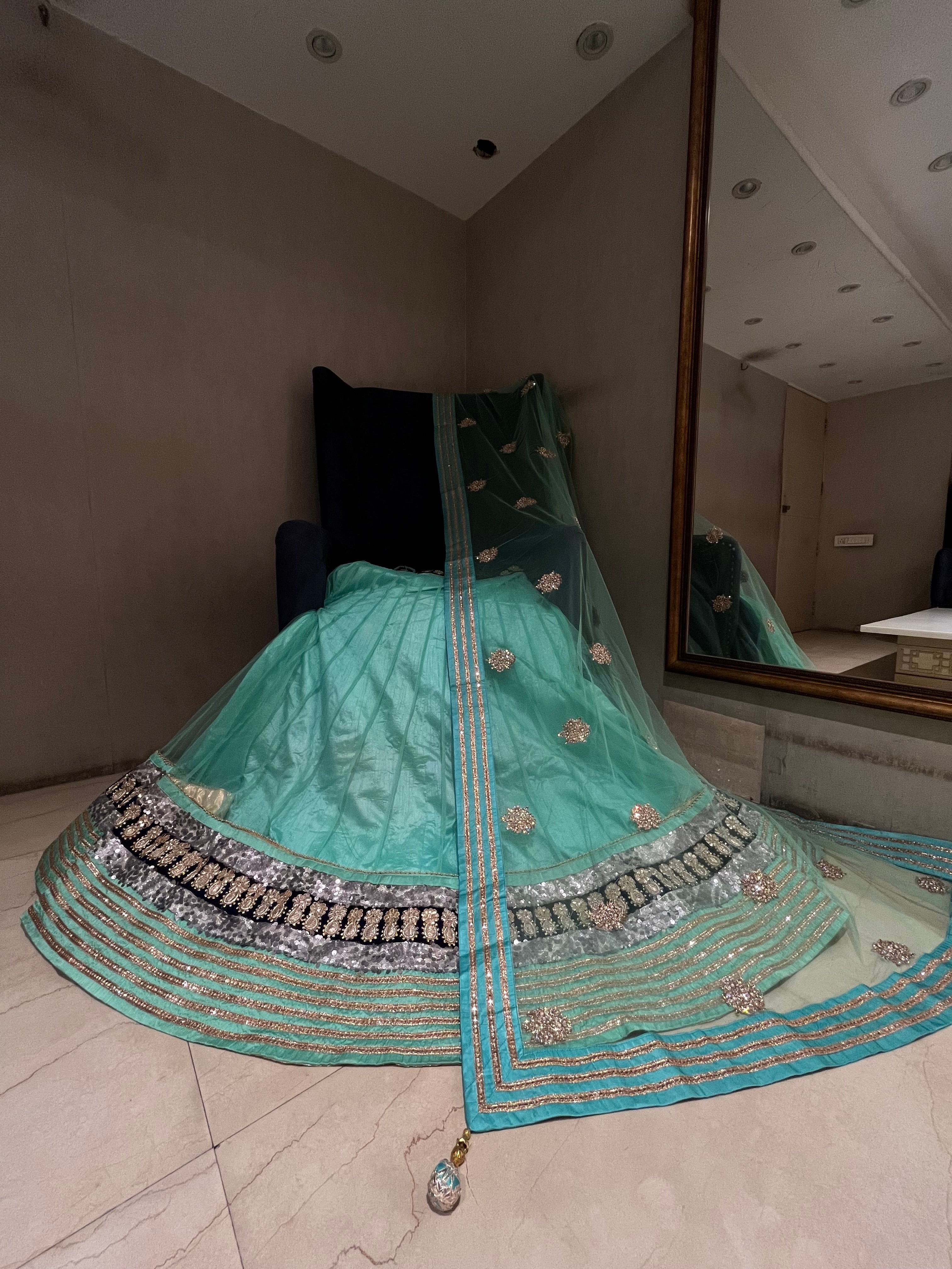 Aqua Blue Net lehenga set