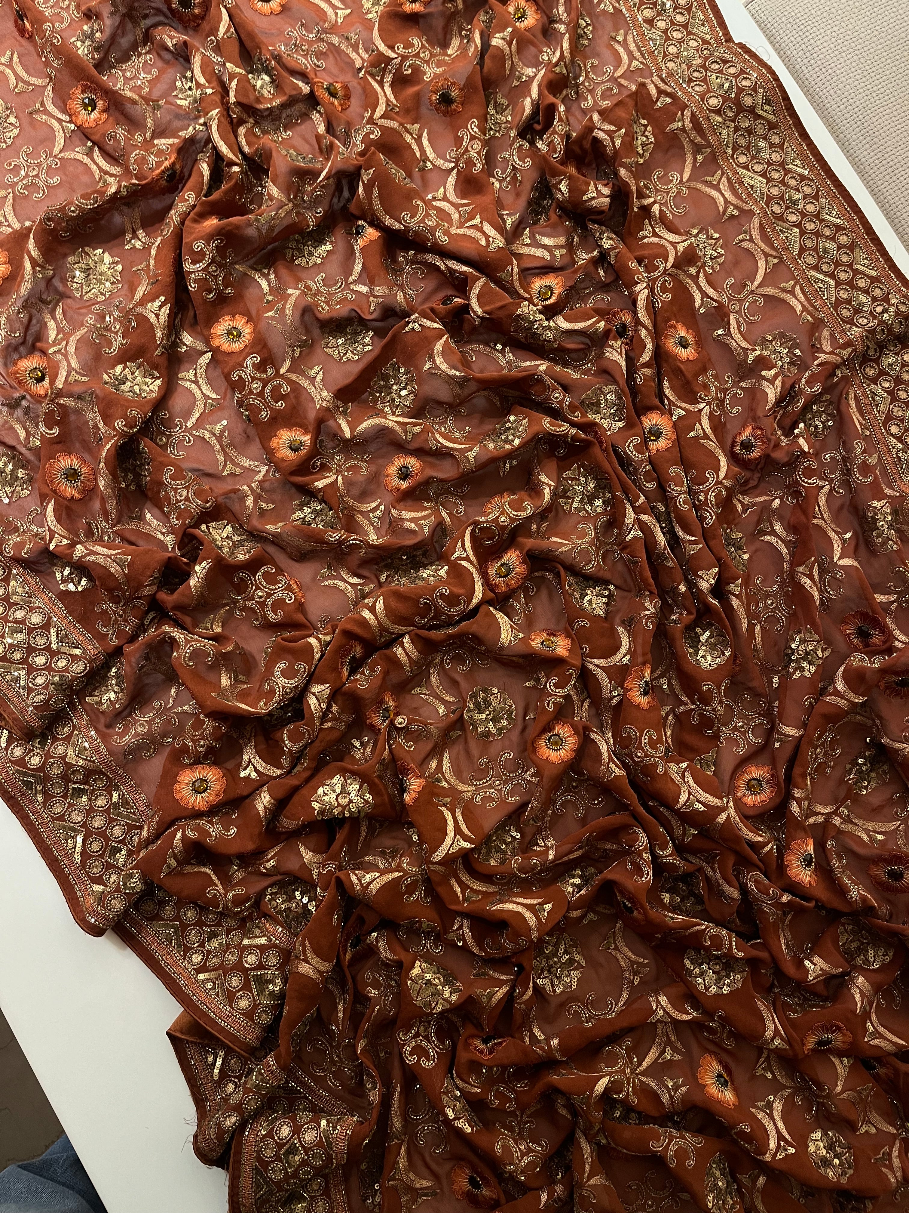 Chocolate Brown Heavy Work Saree