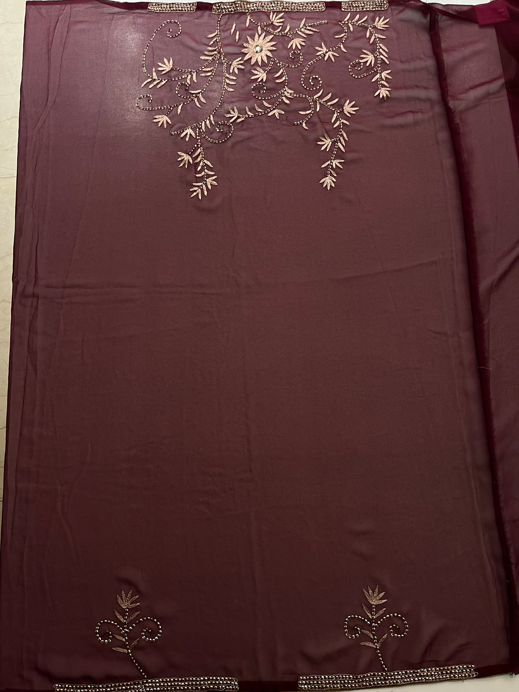 sequins and resham wine saree