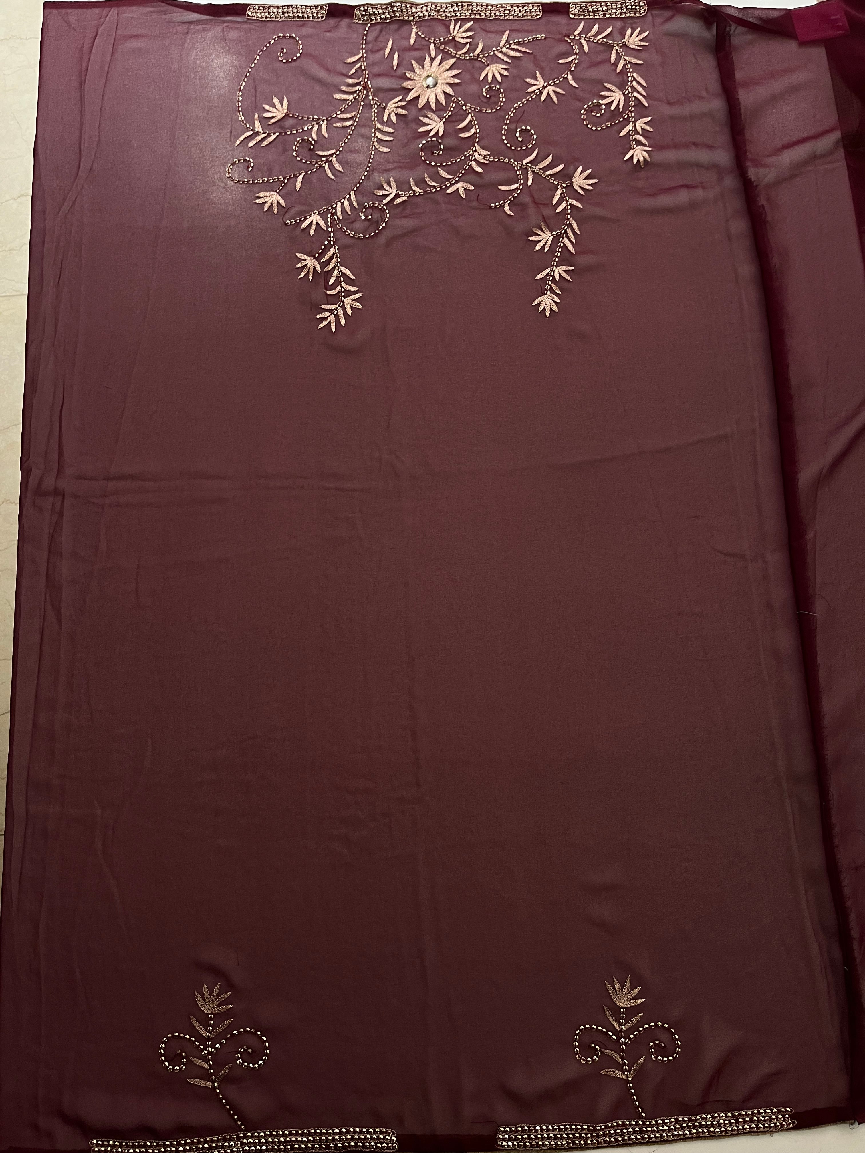 sequins and resham wine saree
