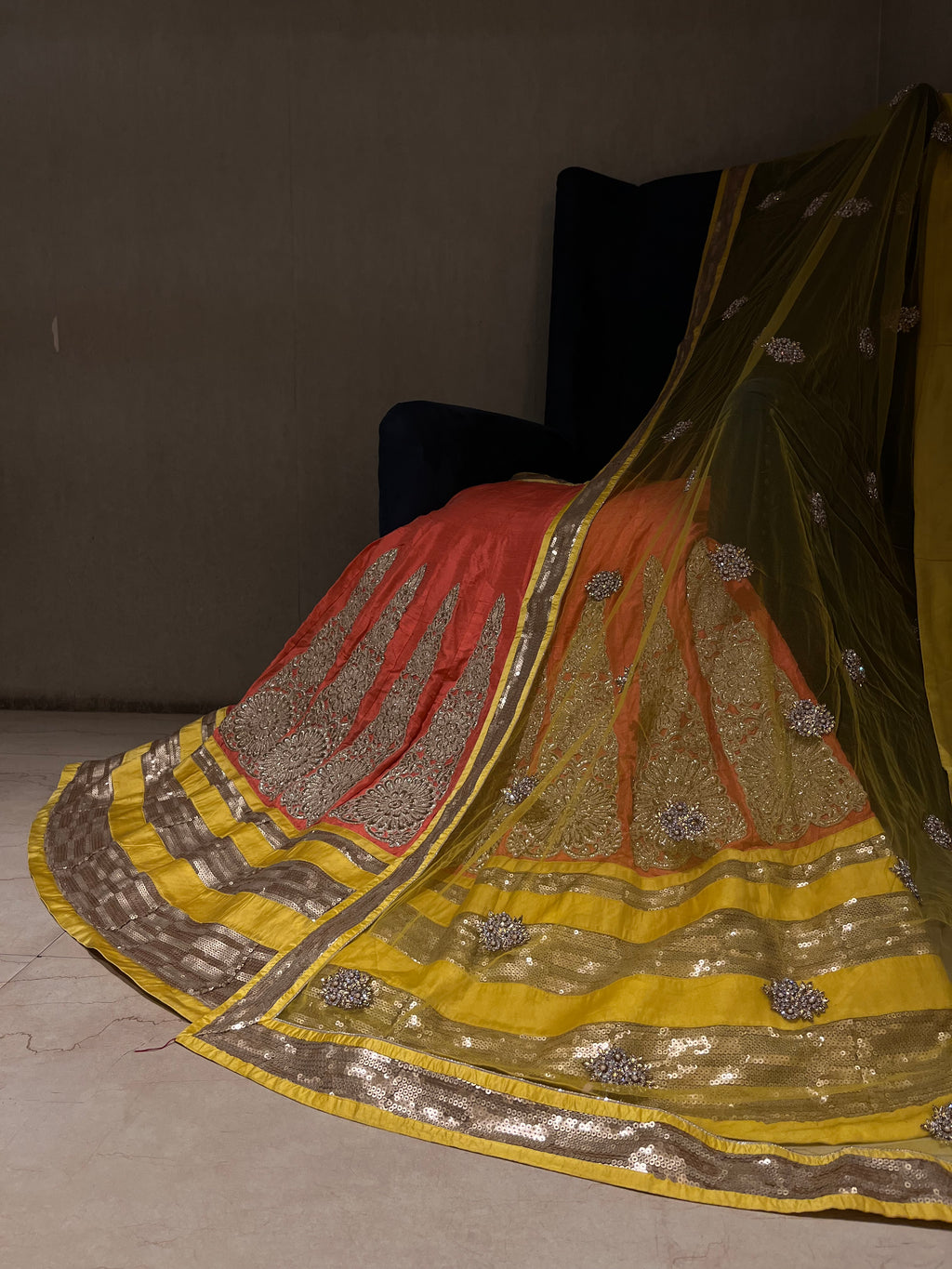 yellow&peach lehenga set