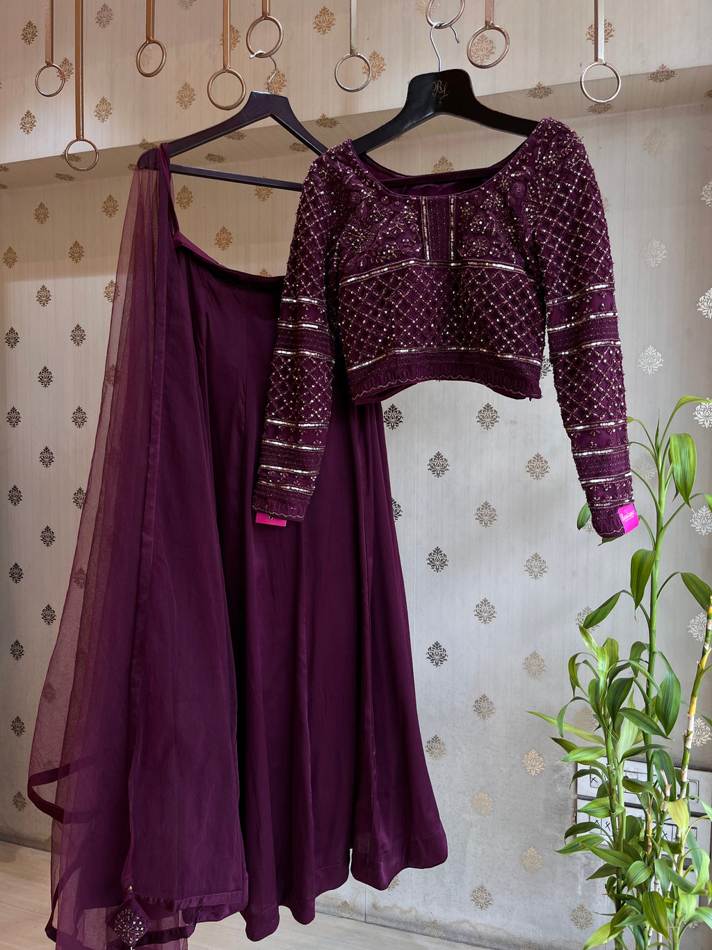 Wine light Lehenga full set