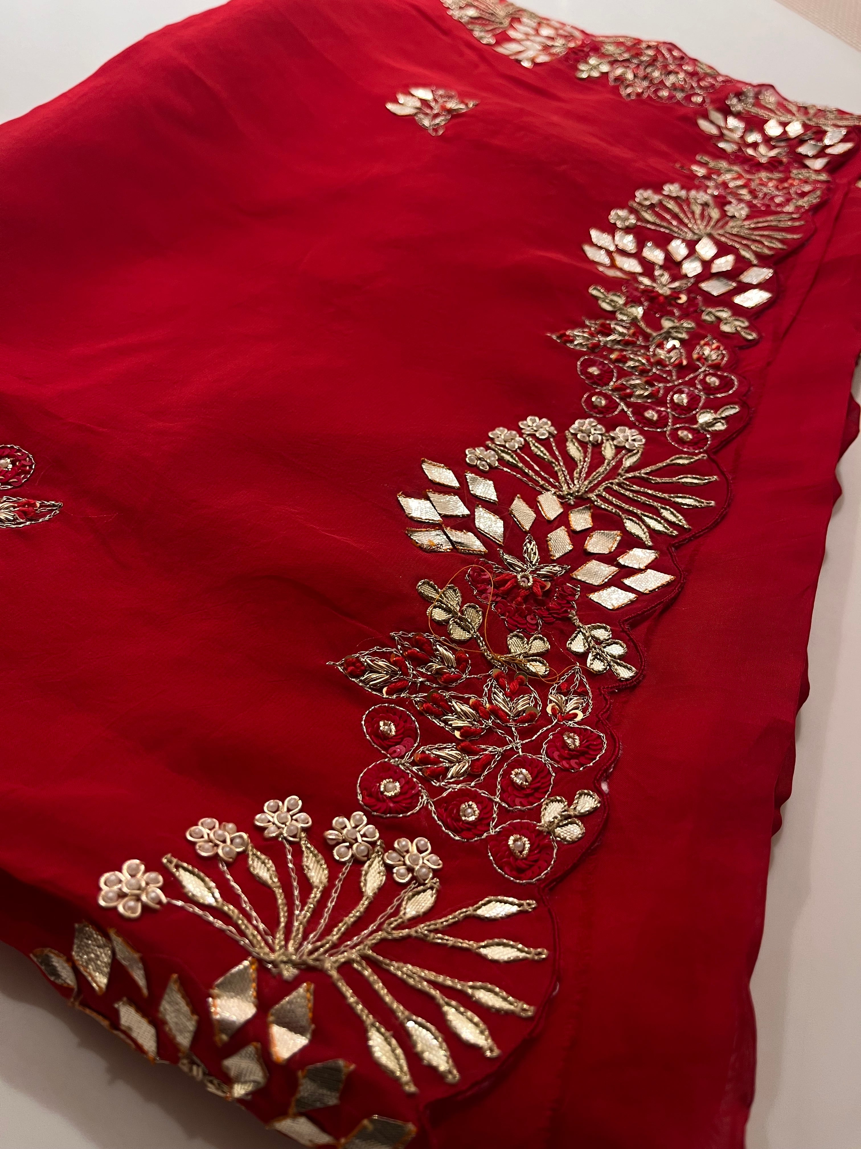 Kaccha Gotta Bridal red saree