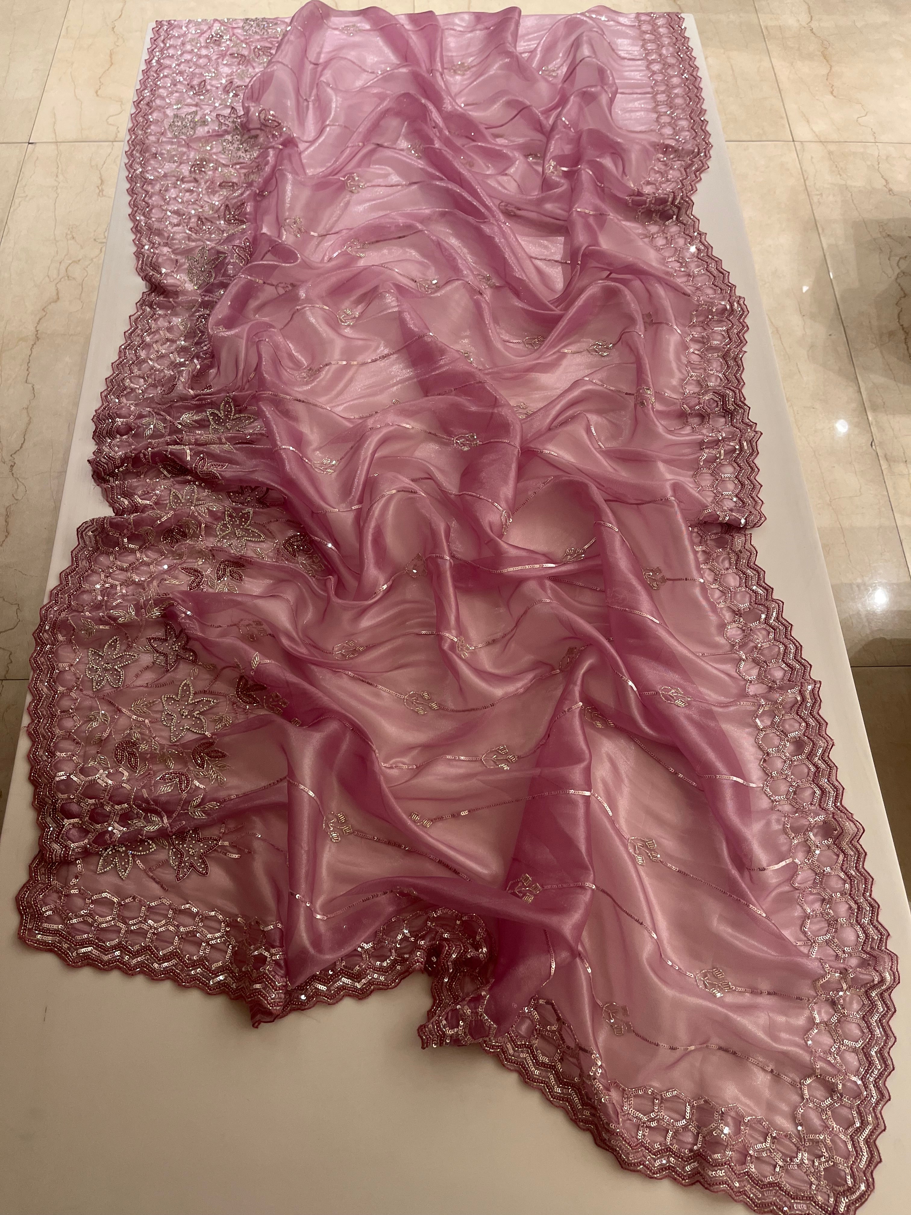 Glossy Pink Evening Saree