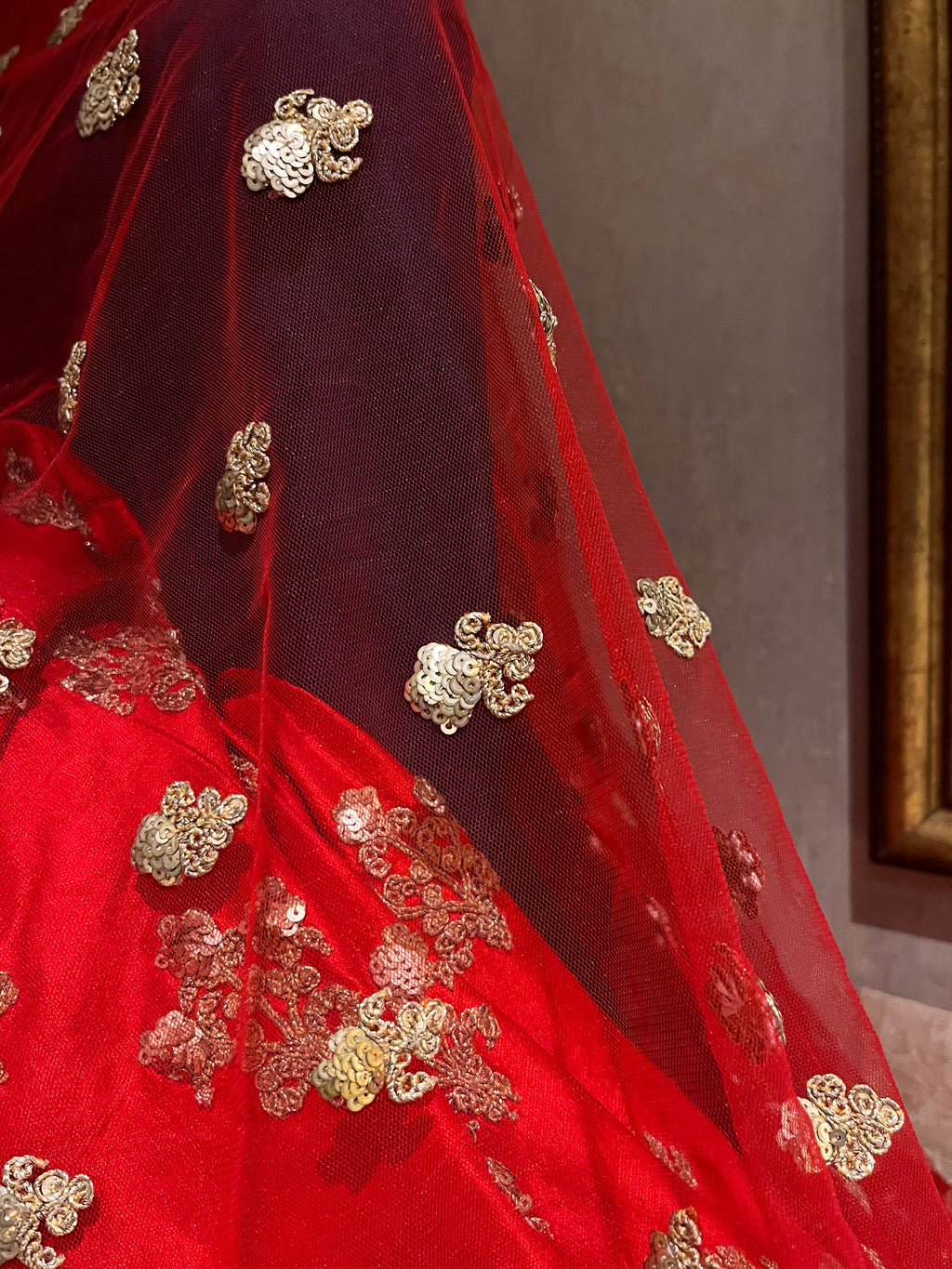 bridal red sequins lehenga set