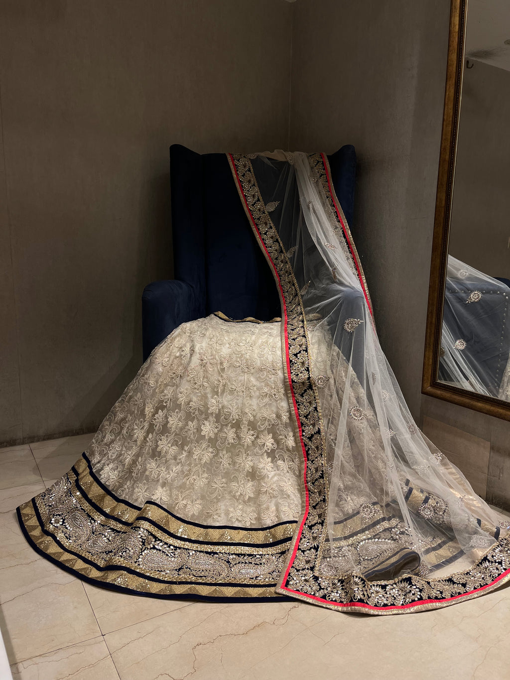 Ivory Net Lehenga Set