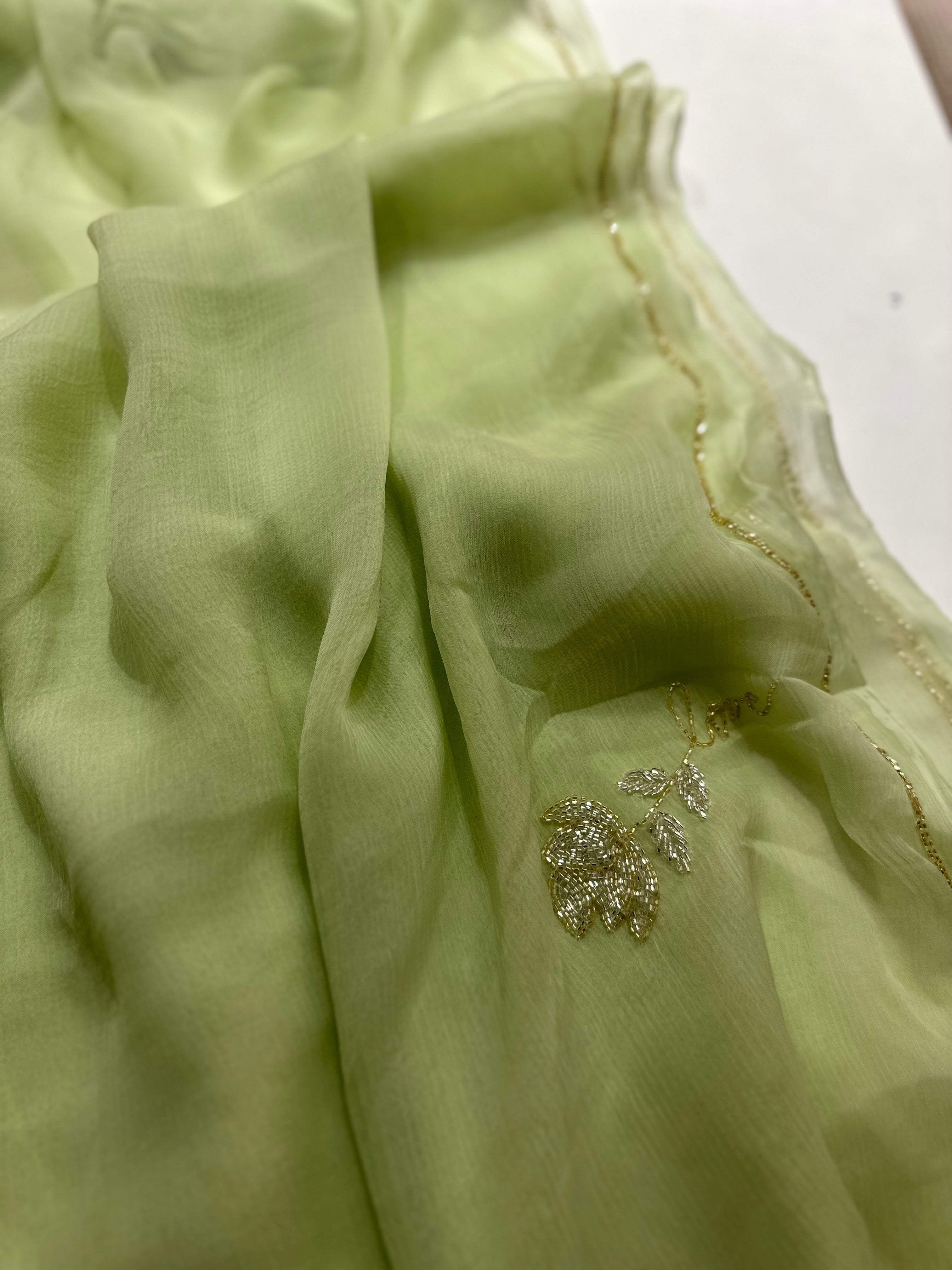 Pista chiffon rose saree