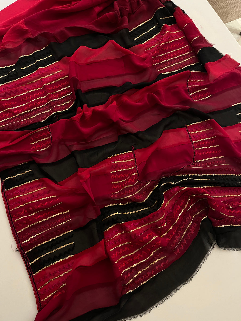 Cherry Red Georgette Saree