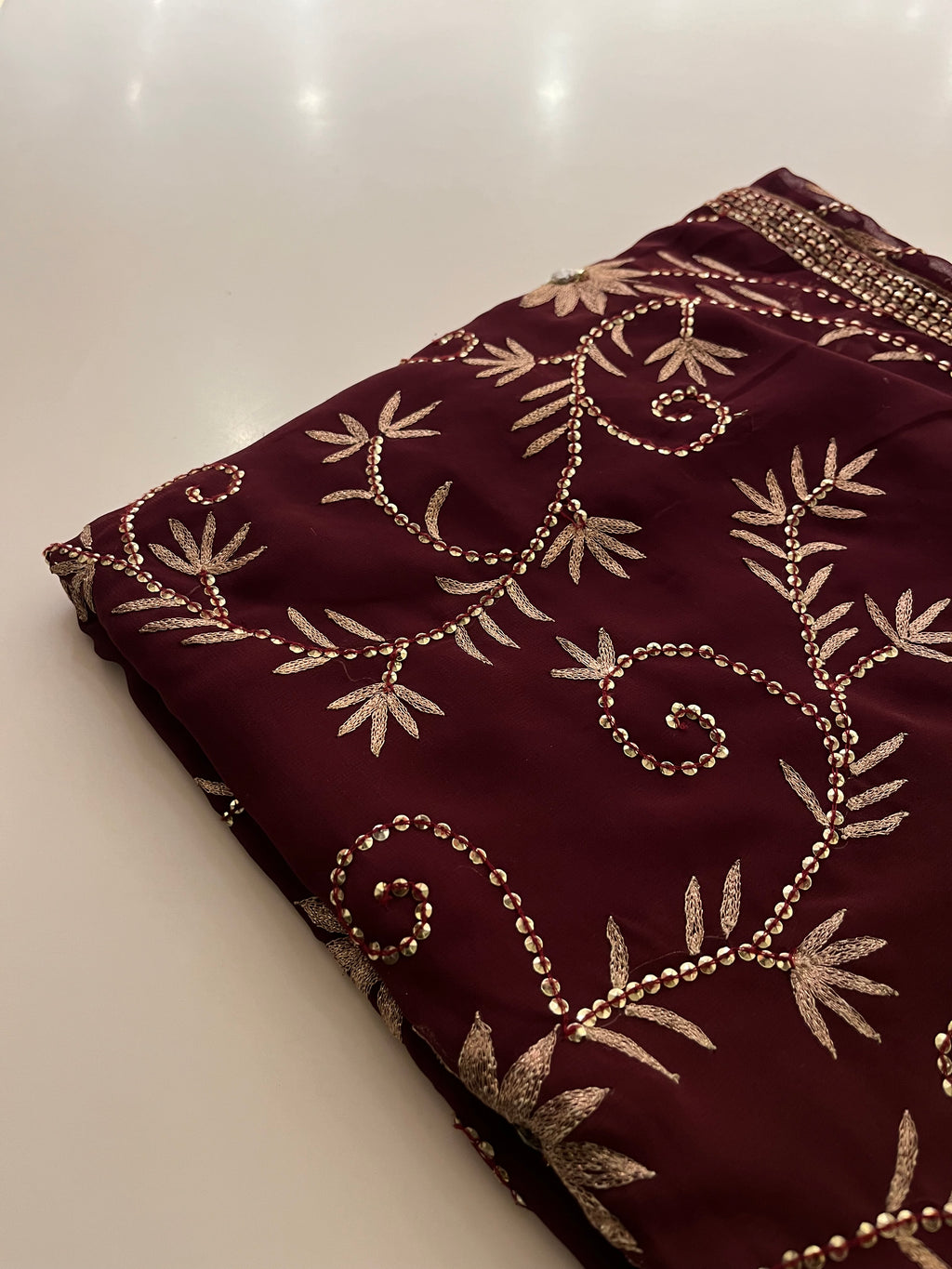 sequins and resham wine saree