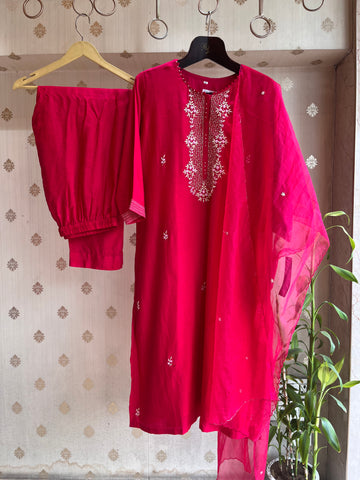 Raani Pink raw silk suit set