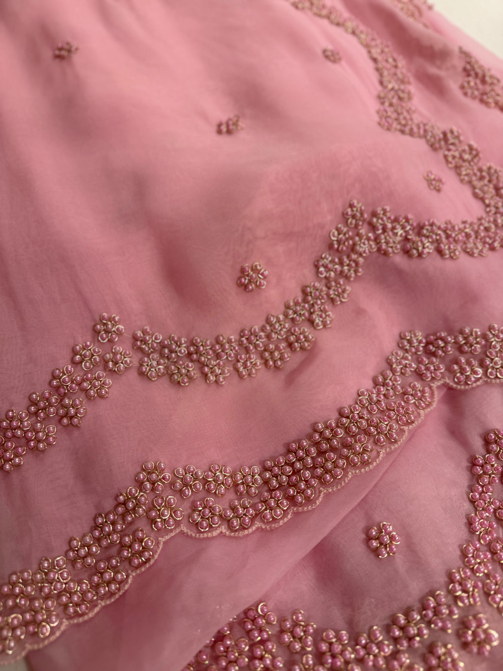 Lotus Pearl Pink Organza Saree