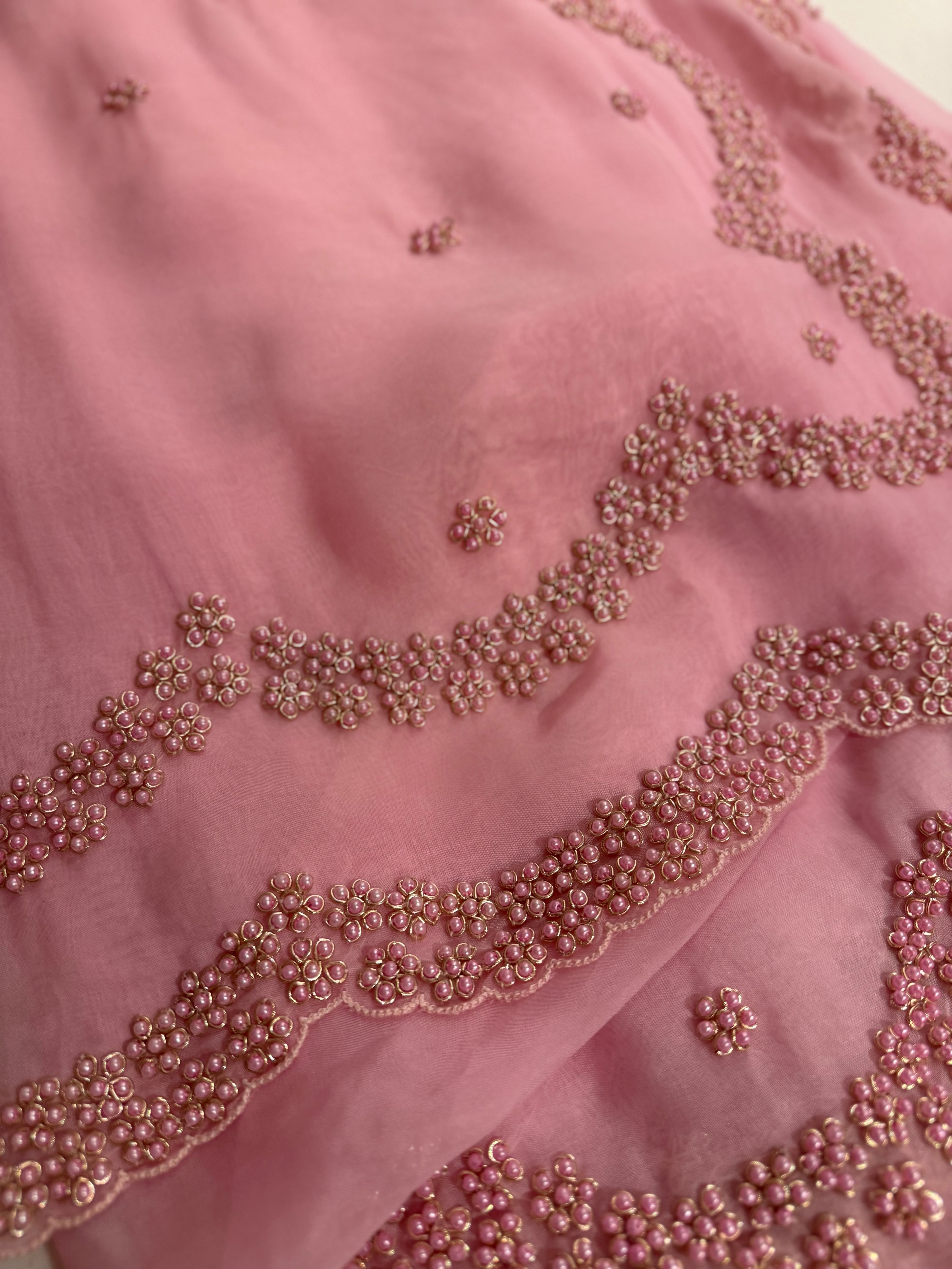Lotus Pearl Pink Organza Saree