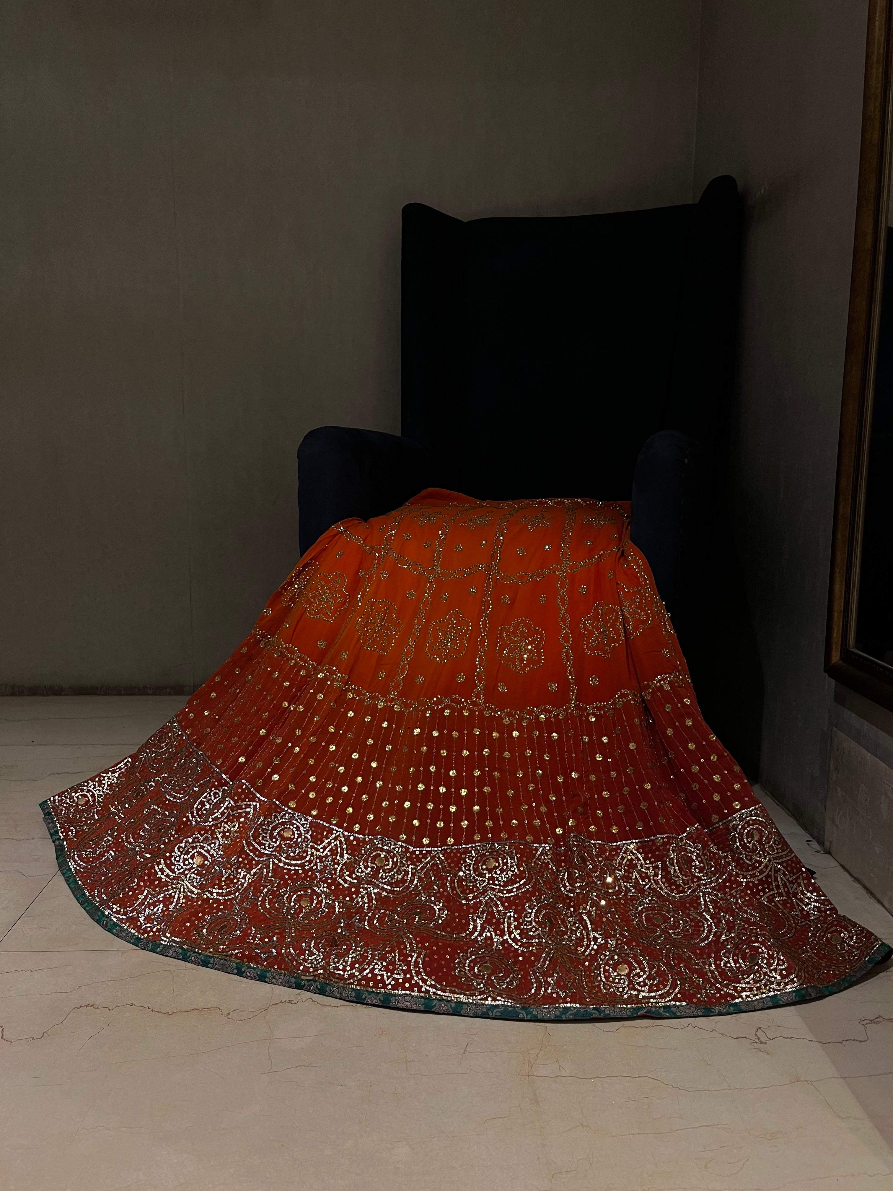 Tangerine Ombré Sequins Lehenga